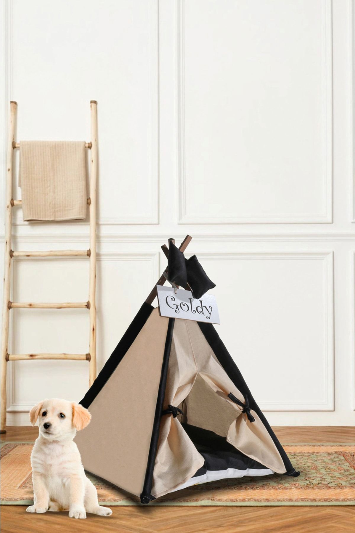 Webburada Krem Kedi Köpek Yatağı Çadırı 70x70 Cm Minderli