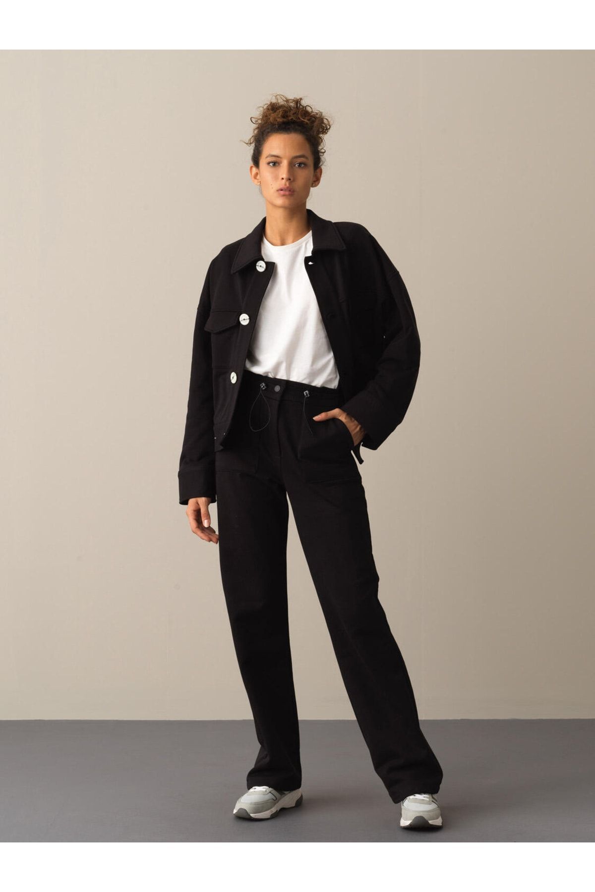 Xint Kadın Siyah %100 Pamuk Cep Detaylı Oversize Ceket