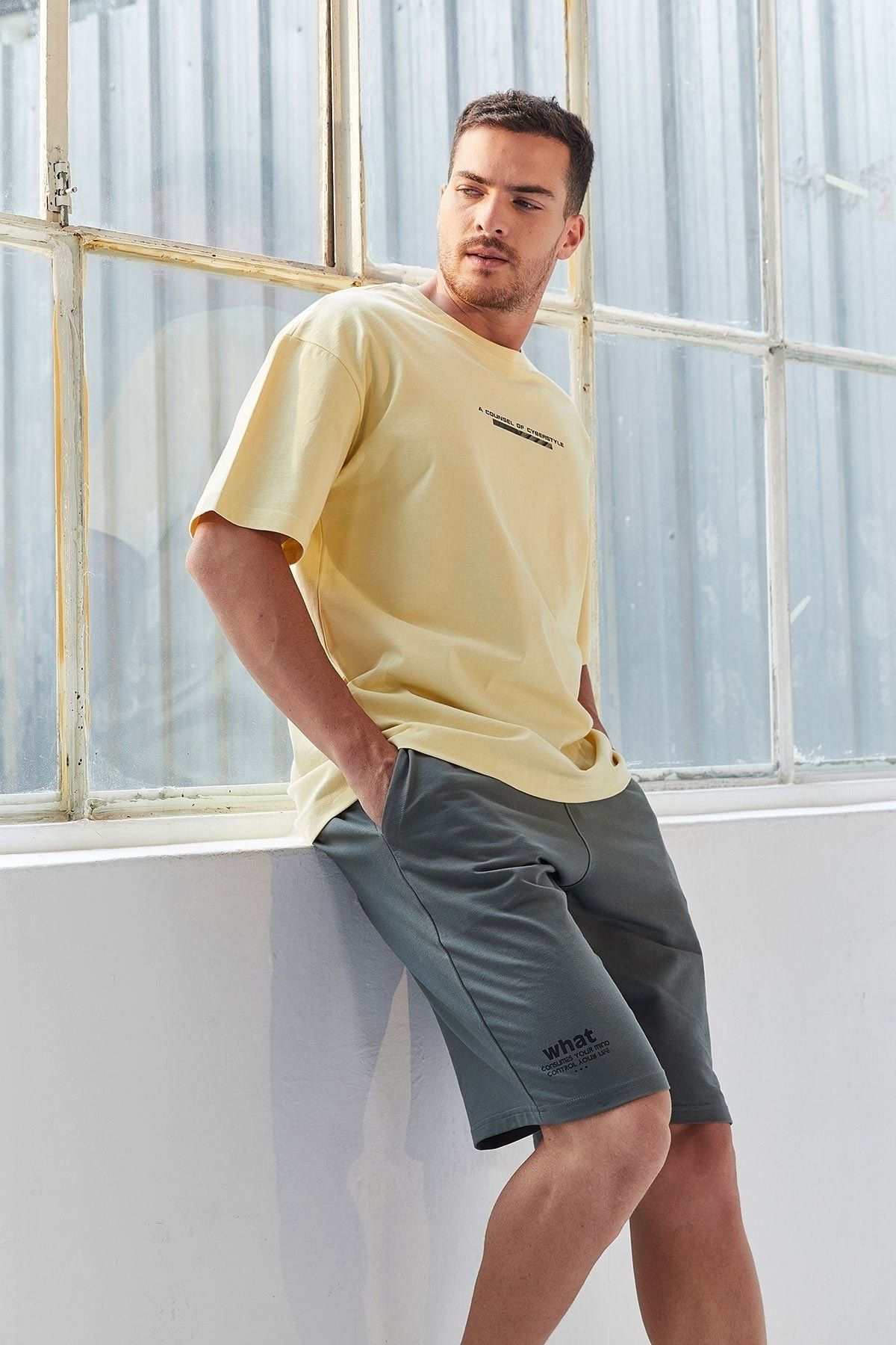 TOMMY LIFE Sarı Erkek Yazı Baskılı Oversize O Yaka T-shirt - 87984