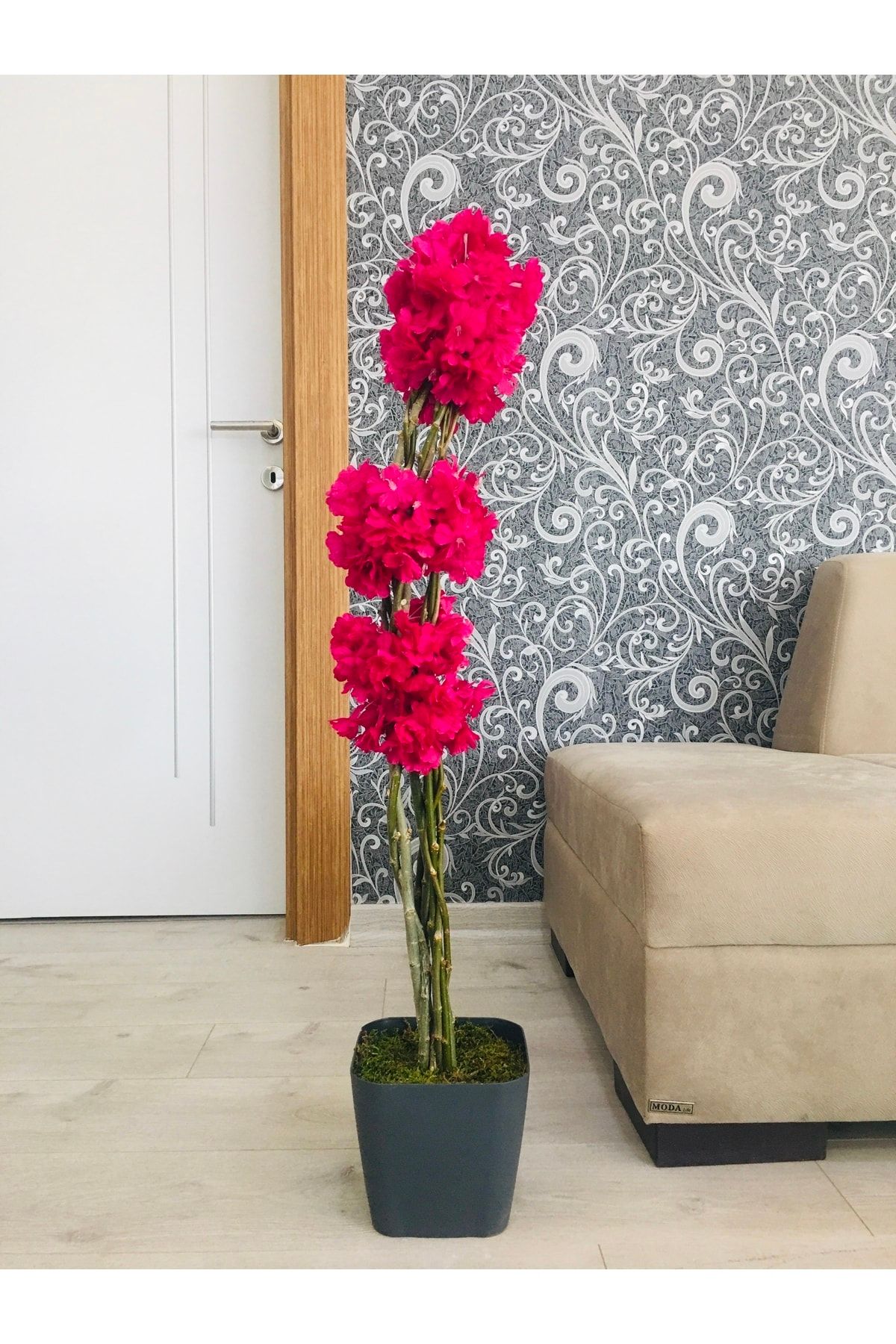 Asenya Yapay Çiçek 1 Adet 40-80 Cm Fuşya Bahar Dalı Yapay Bitki Ağaç Bonsai Ağacı