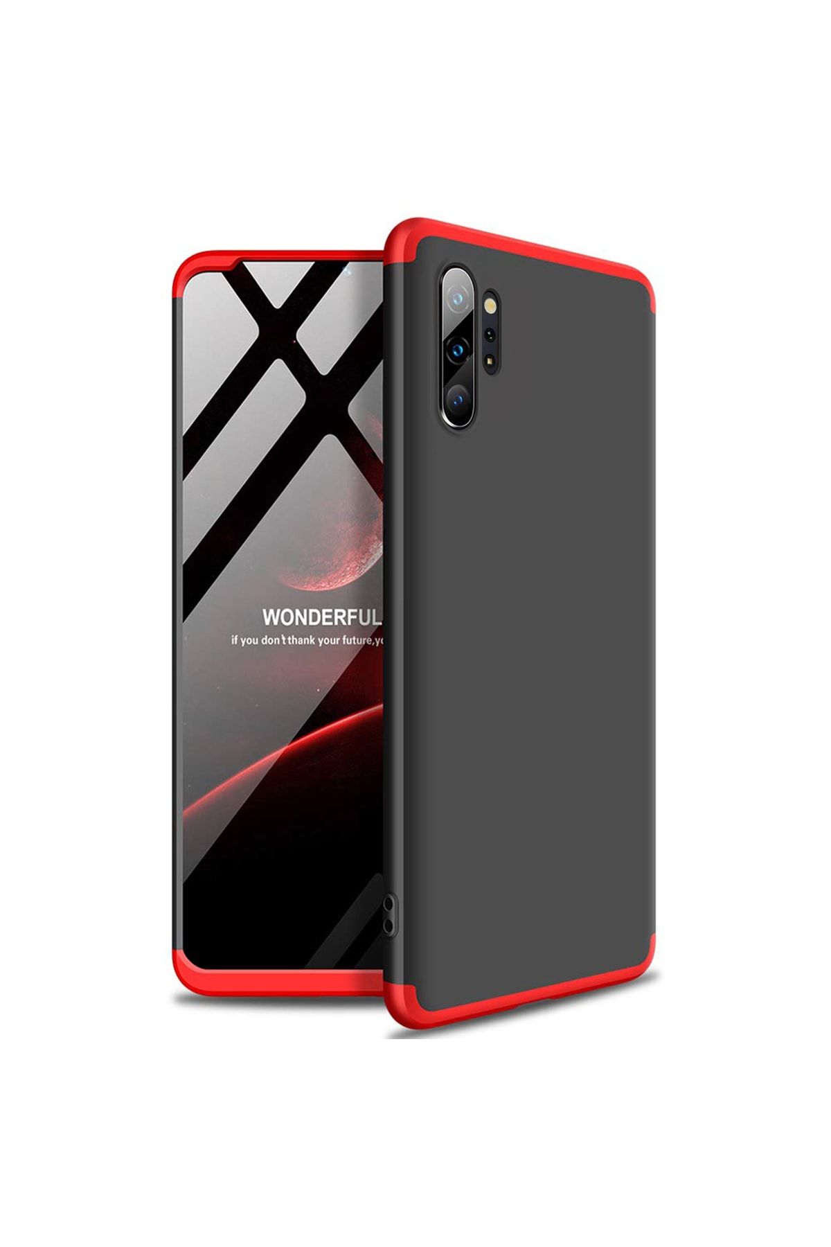 Microsonic Galaxy Note 10 Plus Kılıf Double Dip 360 Protective Siyah Kırmızı