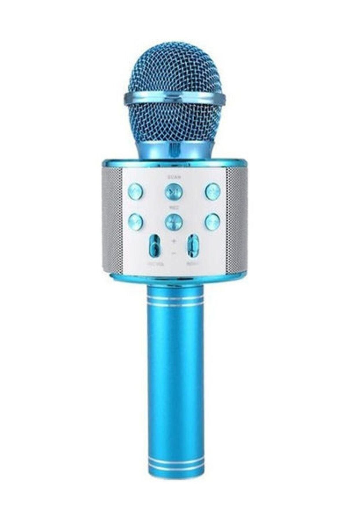 BLUE SPECTRUM Karaoke Mikrofon Bluetooth Aux Usb Sd Kart Girişli Mavi (WS-858)