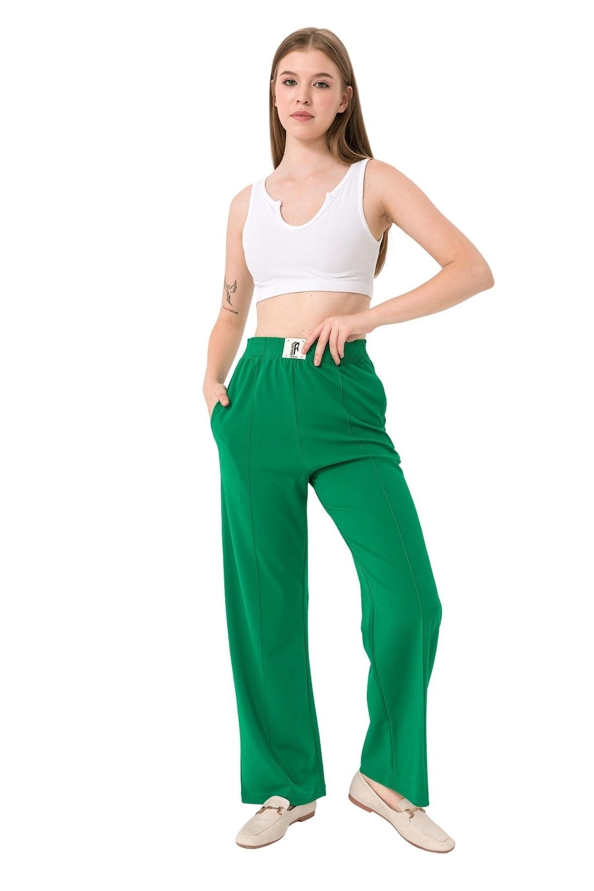 butikburuç Kadın Yeşil Önü Çimalı Armalı Pantolon