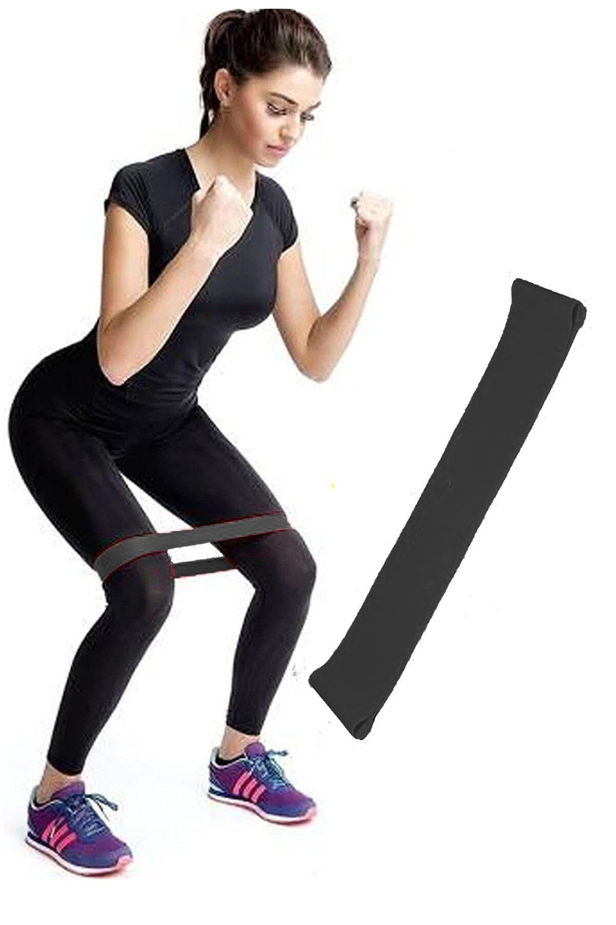 Jet Aerobik Band Pilates Plates Yoga Fitness Squat Çalışma Lastiği Latex Egzersiz Bandı Siyah