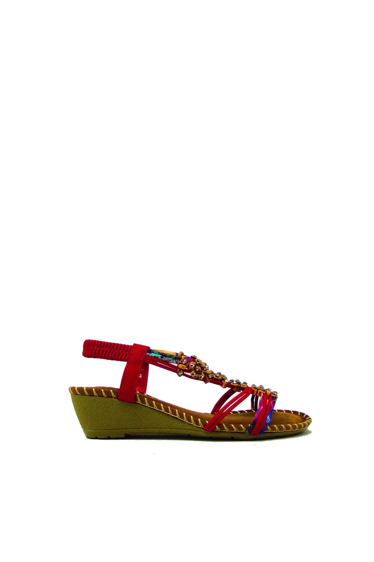 Guja Blg151-5 Kırmızı Kadın Taşlı Dolgu Topuk Sandalet