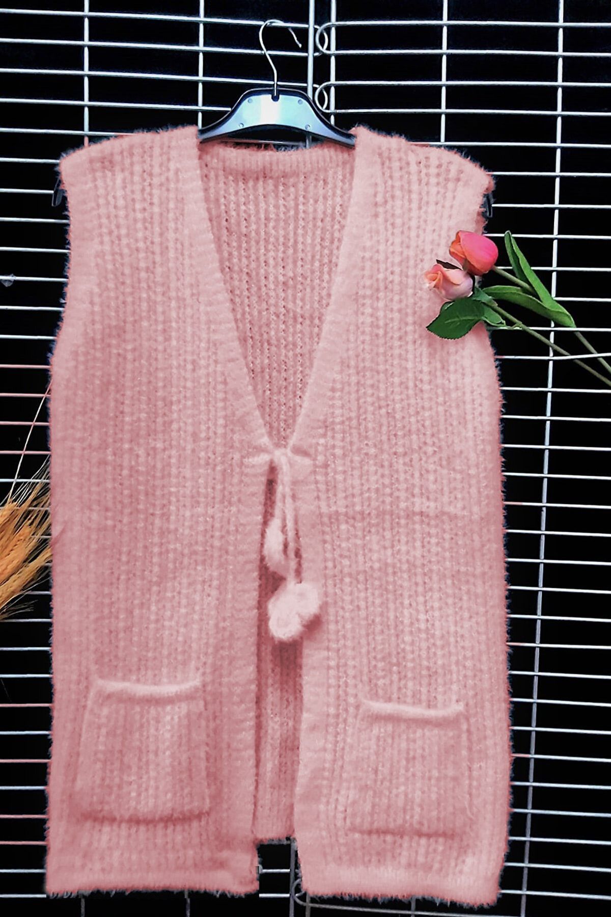 Çt Çeyizci Tekstil Yumoş Örgü Cepli Kadın Yeleği, Triko Yumuşak Yelek