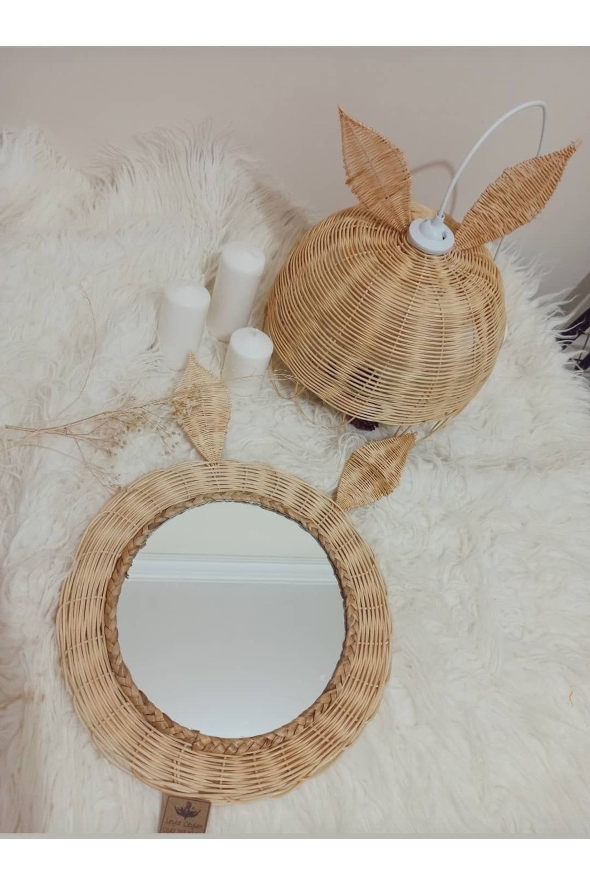 gudelidekor Hasır Bambu Rattan Çocuk Odası Ayna Ve Avize Seti