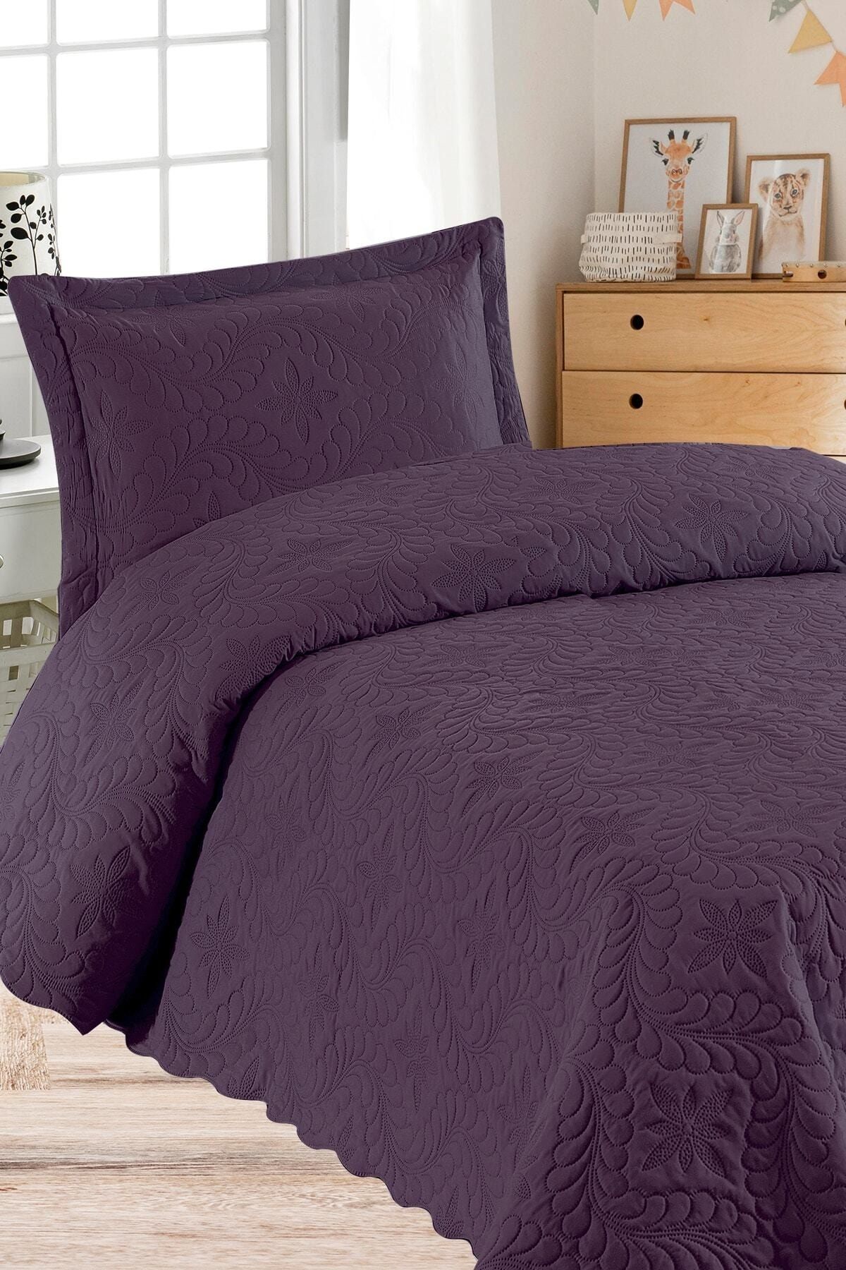 Örtüm Ivy Mürdüm Tek Kişilik Microfiber Kapitone Yatak Örtüsü