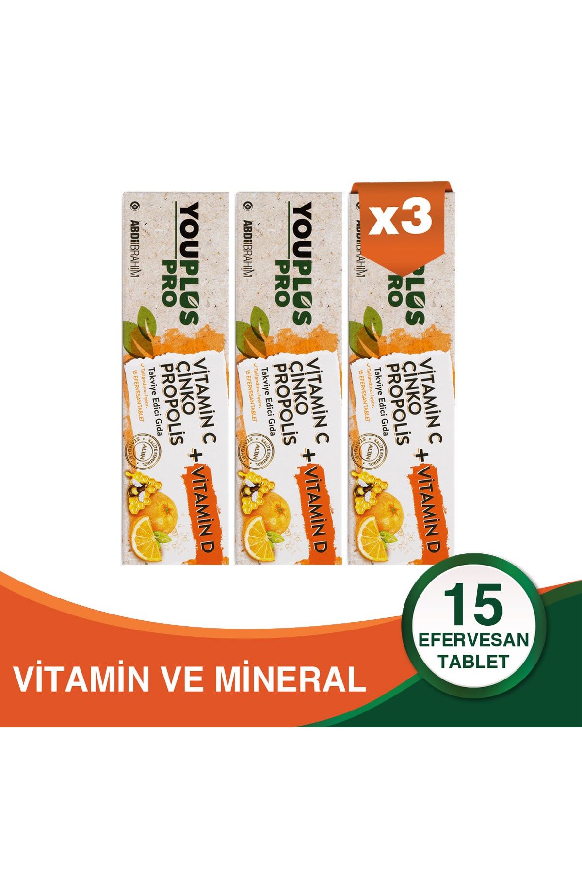 Youplus Pro Vitamin C, D, Çinko & Propolis 15 Efervesan Tablet 3 Adet