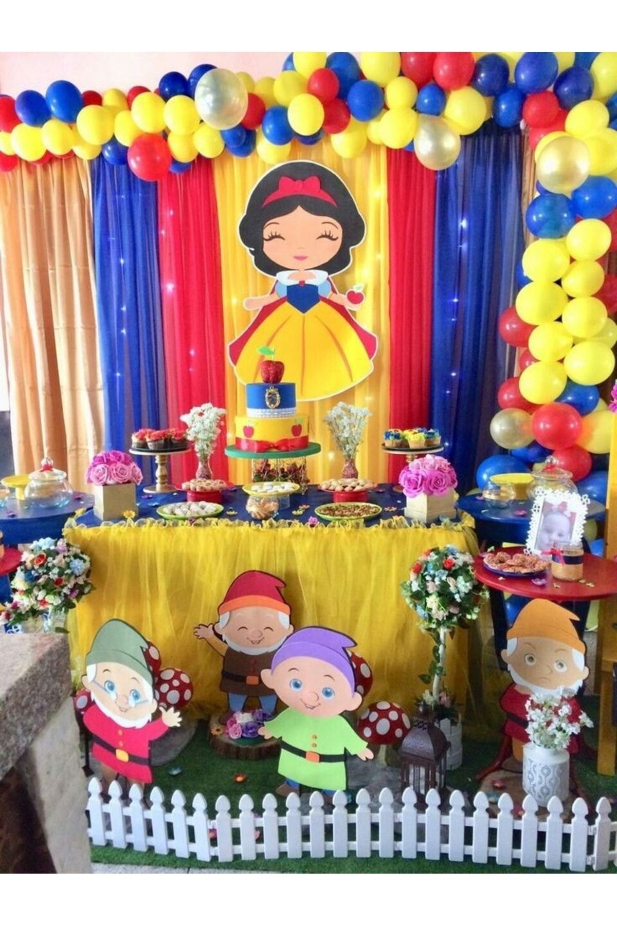 Lema Store 50 Balon + Zincir Pamuk Prenses Konsept Doğum Günü Parti Sarı Lacivert Kırmızı