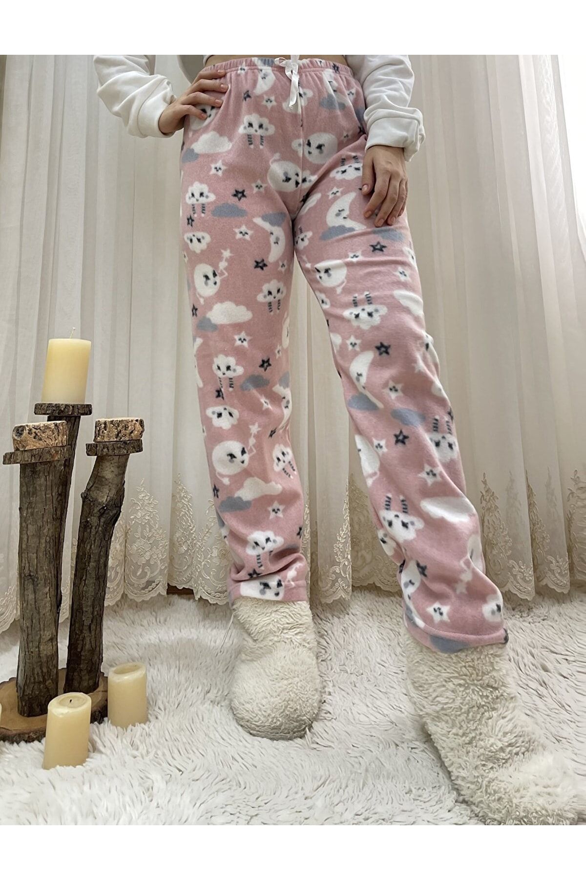 Genel Markalar Cepsiz Kışlık Polar Kadın Pijama Altı Tek Alt Je28