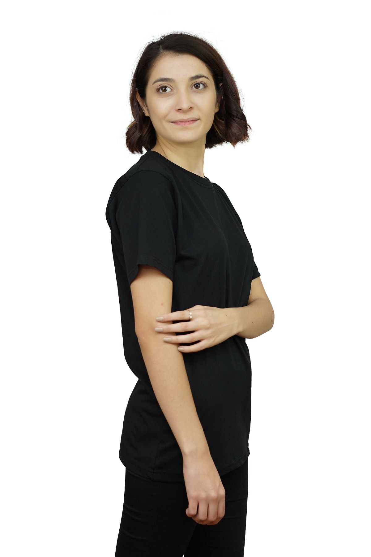 OG Casual Kadın Siyah %100 Pamuk Basic Penye T-shirt