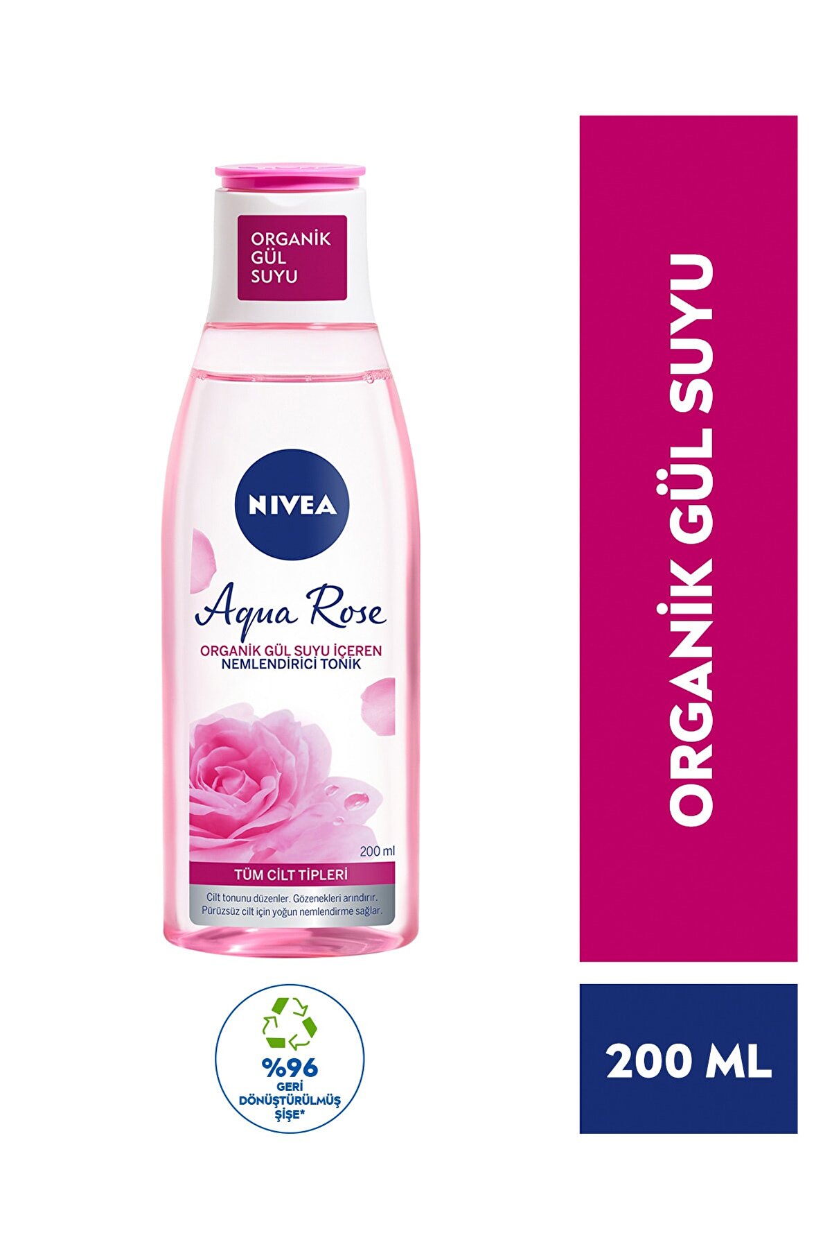 Aqua Rose Organik Gül Suyu İçeren Nemlendirici Tonik 200ml,Tüm Cilt Tipleri,24 Saat Yüz Nemlendirici_0