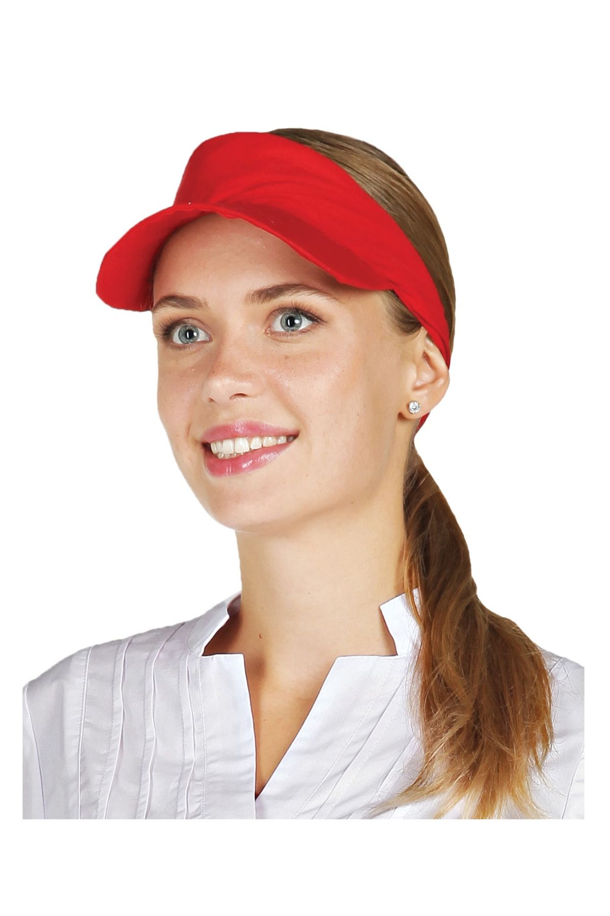 şapkadan Unisex Uv Koruyucu Vizör Kasket Siperlik Tenis Şapka Kırmızı