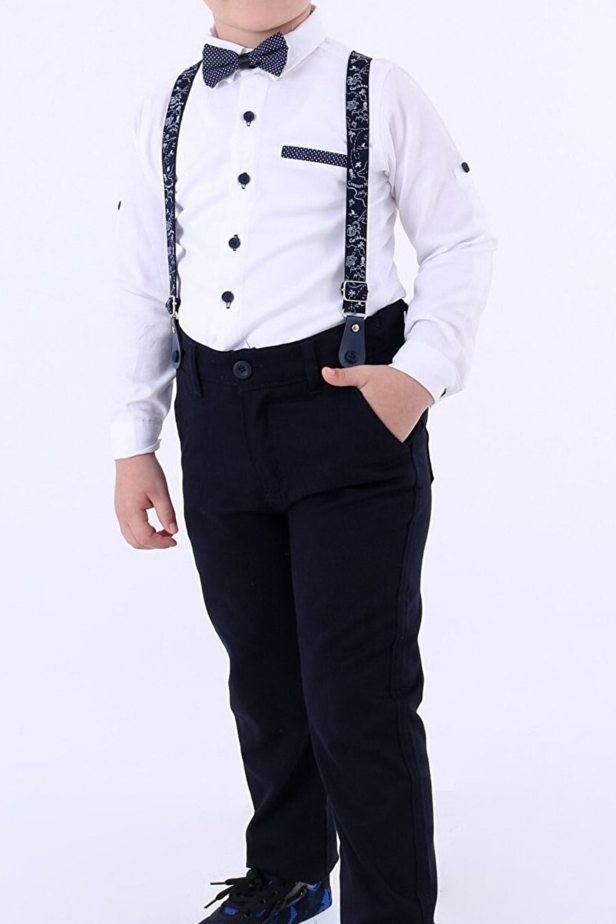 Terry Erkek Çocuk Oxford Beyaz Gömlekli Pantolon Askılı Takım 1-8 Yaş