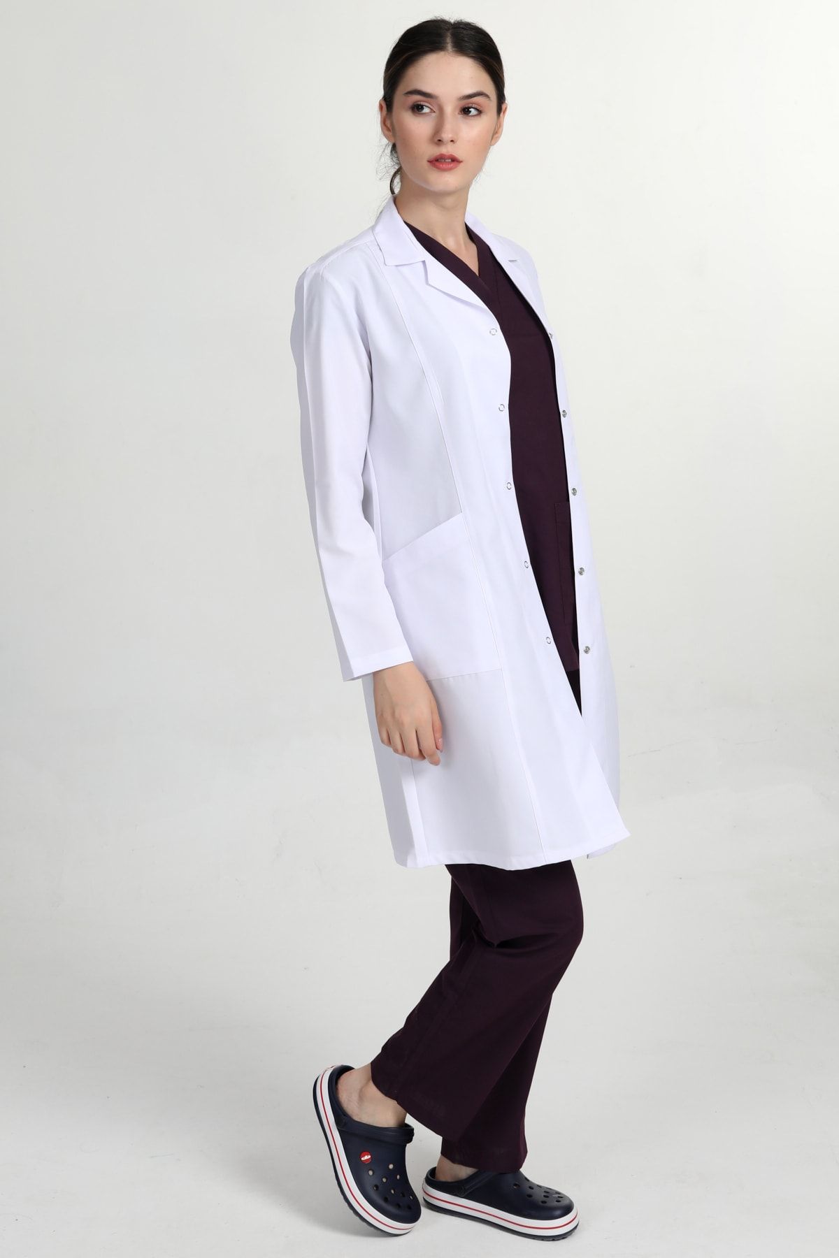 BAŞAK Önlük Kadın Uzun Doktor Hemşire Öğretmen Eczacı Önlüğü (gömlek Yaka )