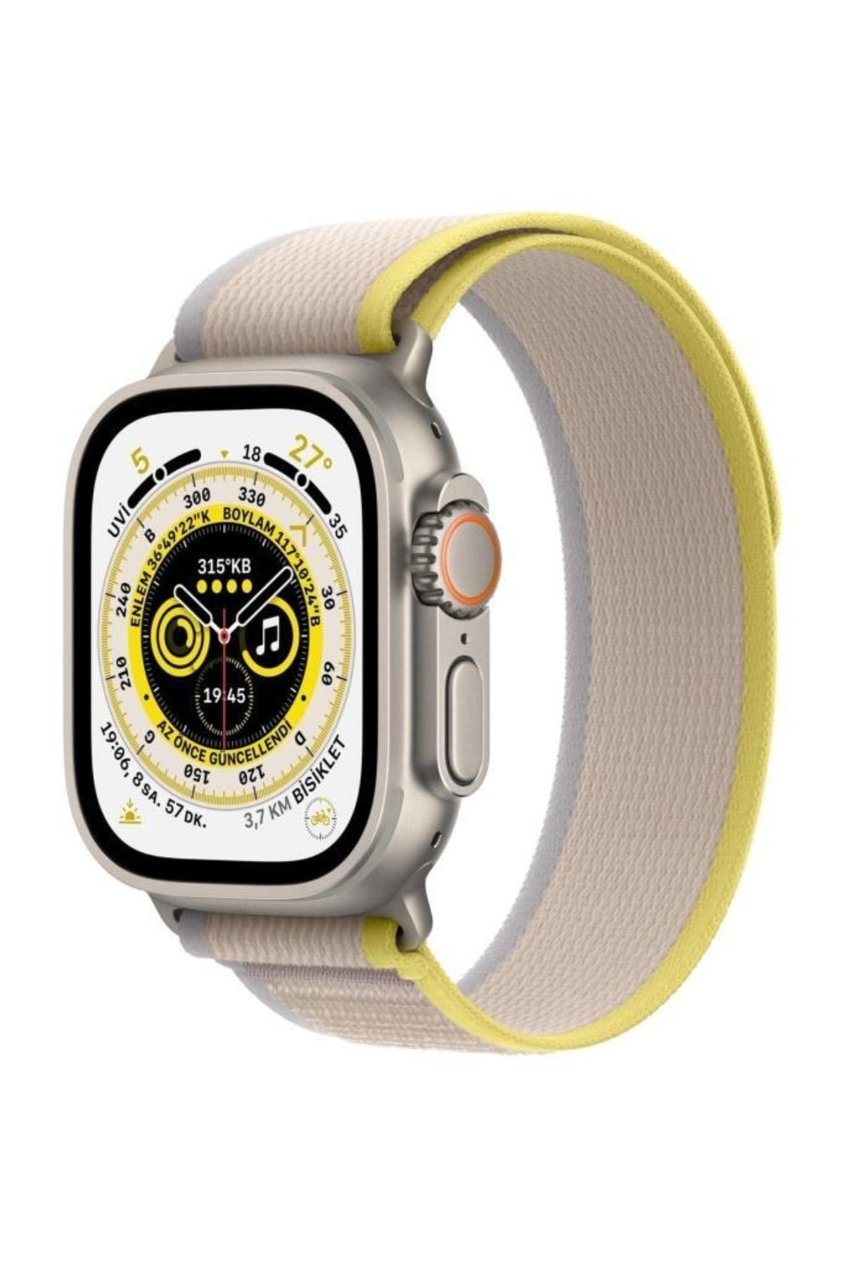 Apple Watch Ultra Gps + Cellular, 49mm Titanium Case With Yellow/beige Trail Loop - M/l Mqfu3tu/a