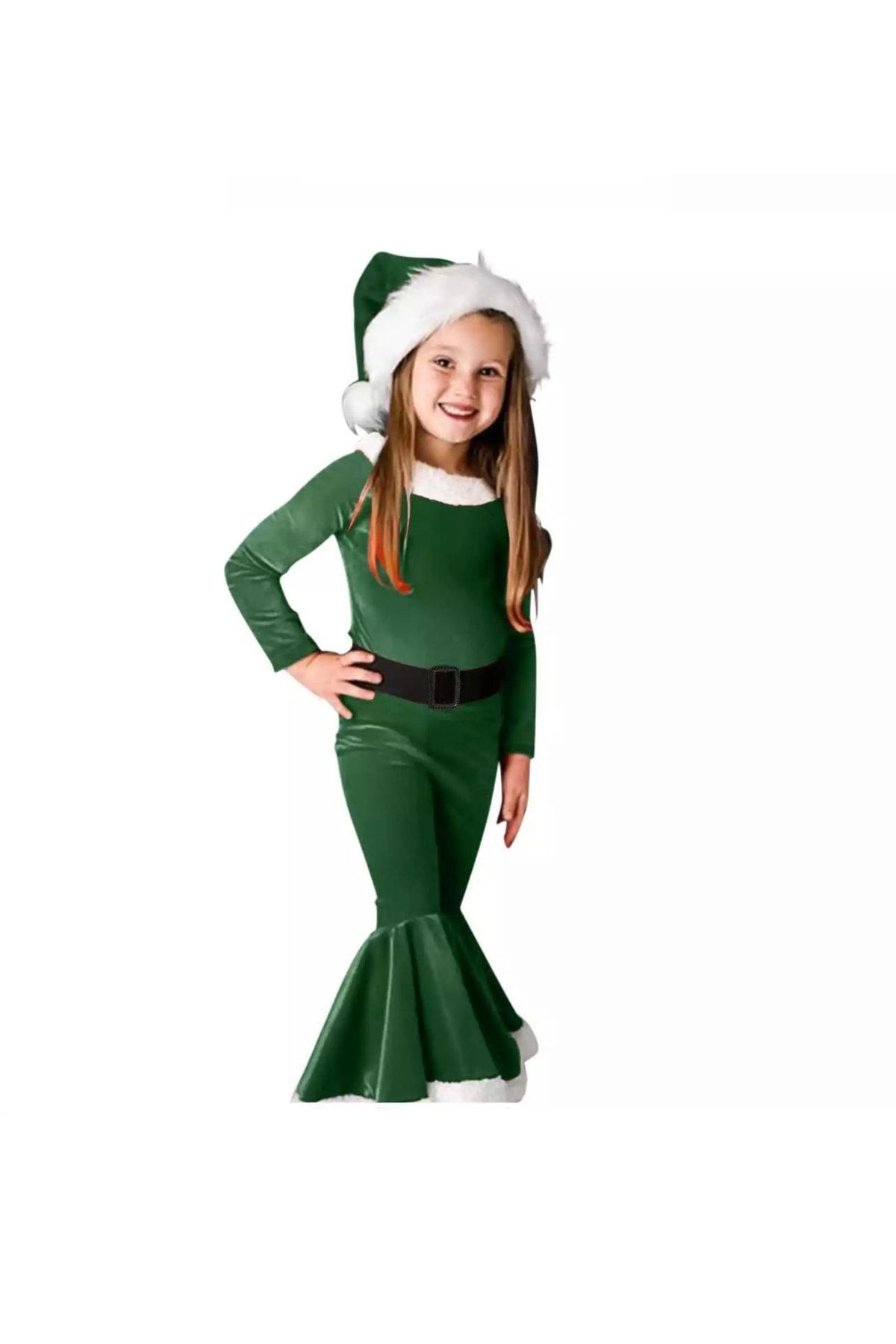 Jelibon Cixbebe Üç Parça Boneli Ponponlu Kemerli Noel Kız Kostümü