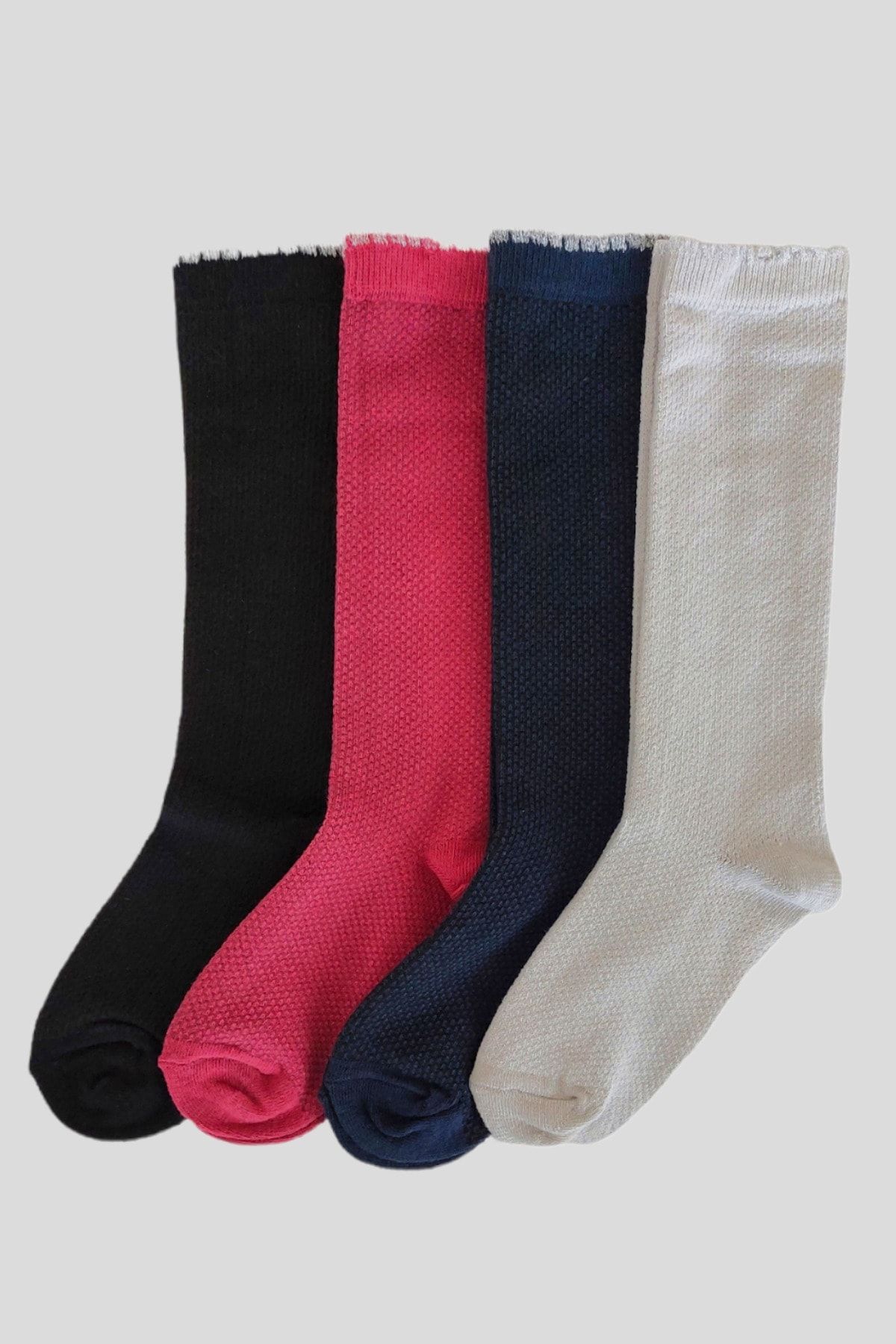 Ollero Çocuk Diz Altı Çorap 4 Çift Siyah Bordo Lacivert Taş