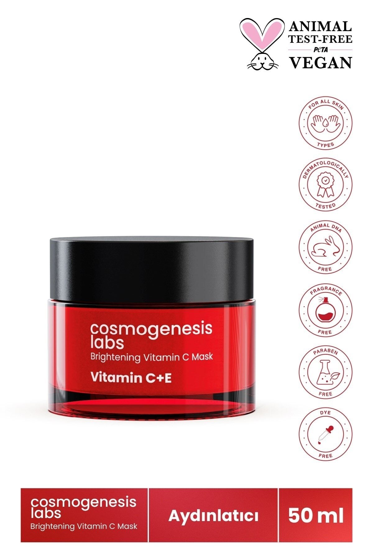 Cosmogenesis Labs Aydınlatıcı C Vitamini Maske 50ml Vegan Pürüzsüzleştirici Nemlendirici Antioksidan (%5 VİTAMİN C)