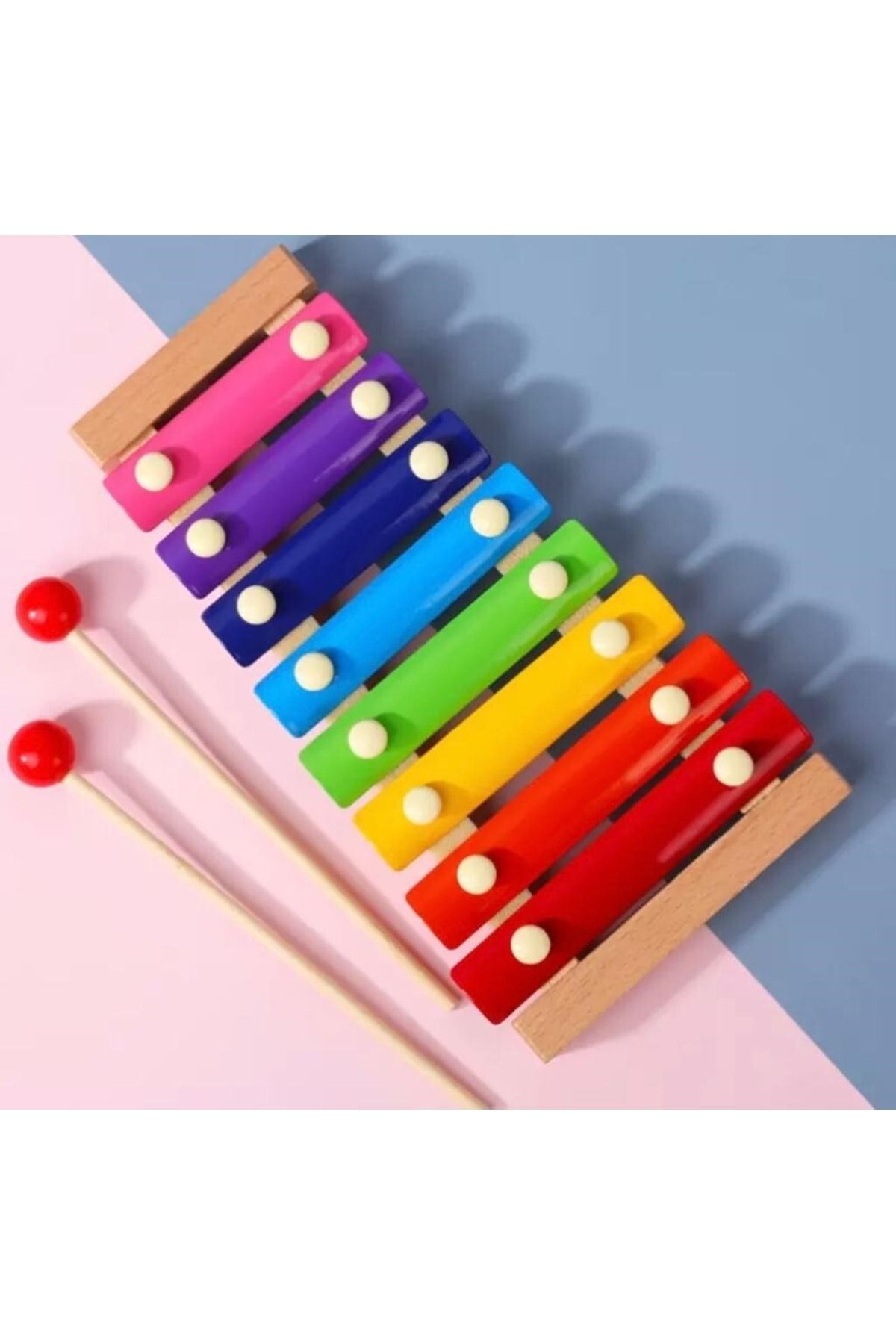SAMTOYS Wooden Toys Montessori Renkli 8 Nota 8 Ton Ahşap Ksilofon Selefon Ksilafon Tuşlu Sesli Müzik Aleti