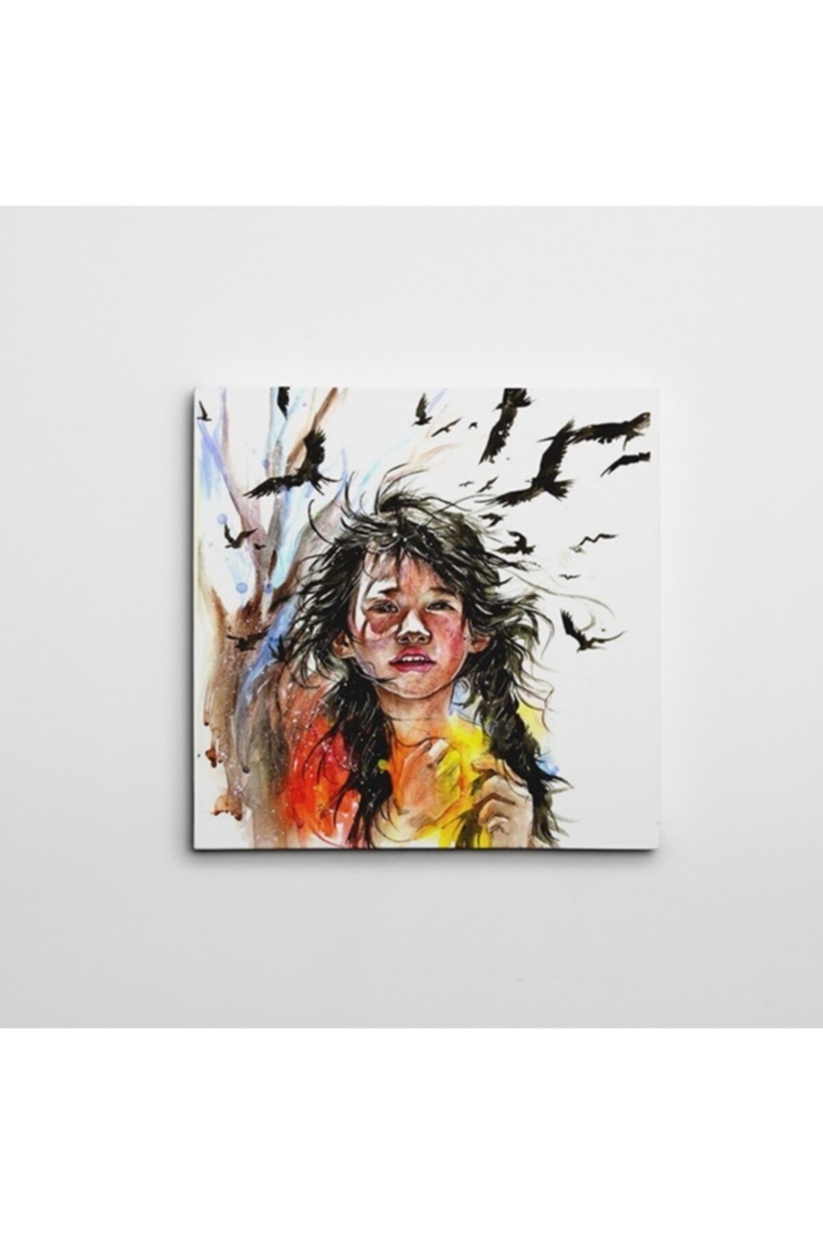Dekolata Kuşlar Ve Kız Çocuğu Kare Kanvas Tablo 70 X 70 cm