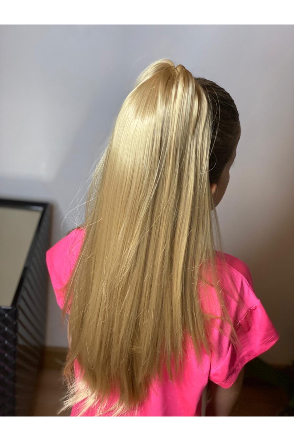 QUEEN AKSESUAR Doğal Uzun Açık Sarı Postiş Peruk Kaynak Yapay Takma Saç Toka Atkuyruğu Kadın Kız Çocuk Yetişkin