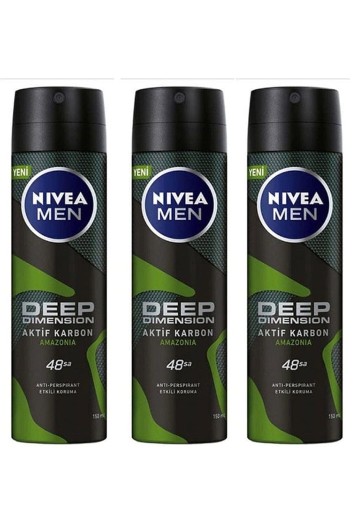 NIVEA Men Deep Dimension Amazonia Deodorant 150 ml X 3 adet