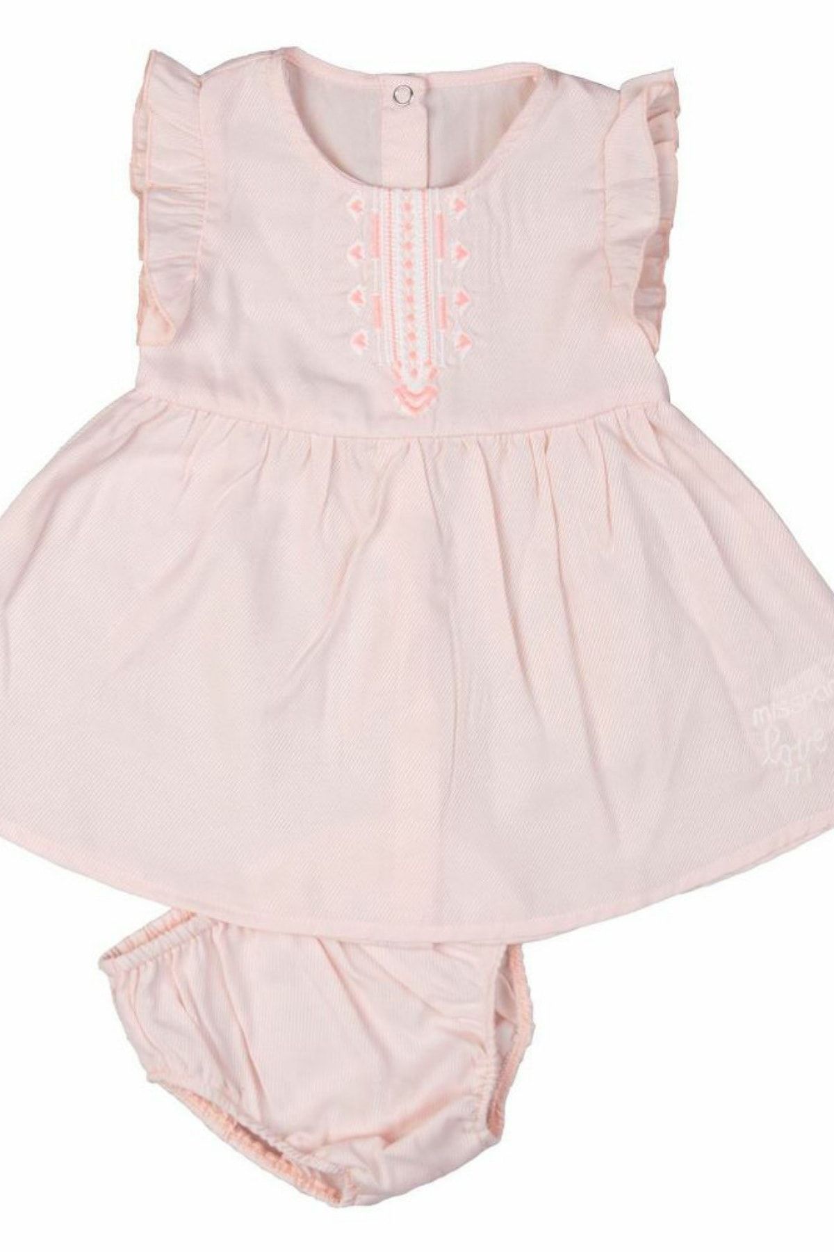 Bebepan Kız Bebek Çocuk Viskon Kumaş Külotlu 2'li Elbise Toz Pembe