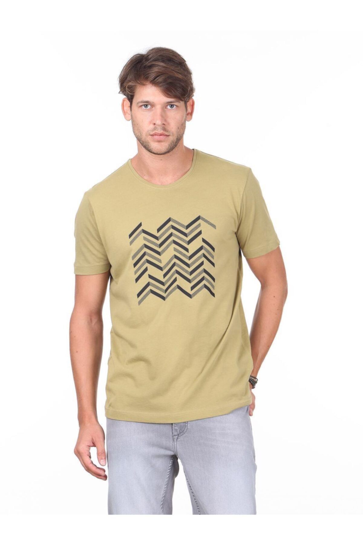 Kip Erkek Yağ Yeşili Baskılı Örme T - Shirt KP10120471