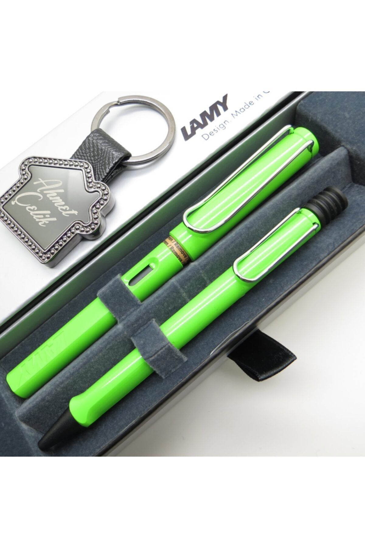 Lamy Safari Elma Yeşili Dolma Kalem + Tükenmez Kalem Seti | Isme Özel + Anahtarlık + Uç Seçeneği