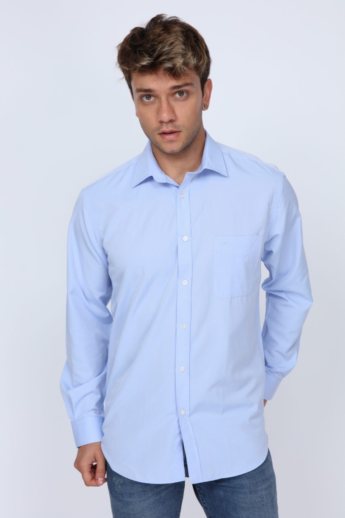 Abbate Erkek Açık Mavi  Club Kumaş Detaylı Regular Fit Gömlek