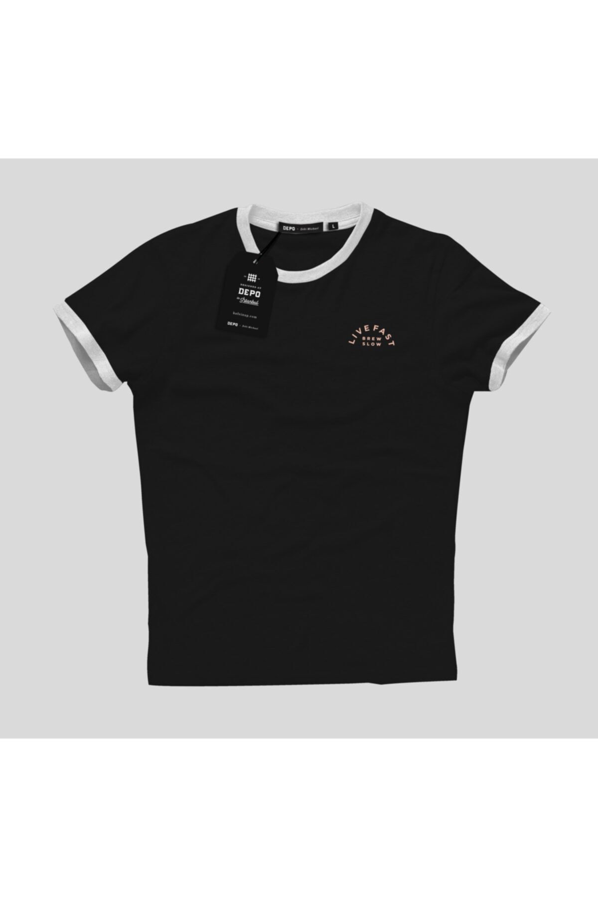 Depo Coffee Roasting Siyah Live Fast Brew Slow Barista Ringer T-Shirt