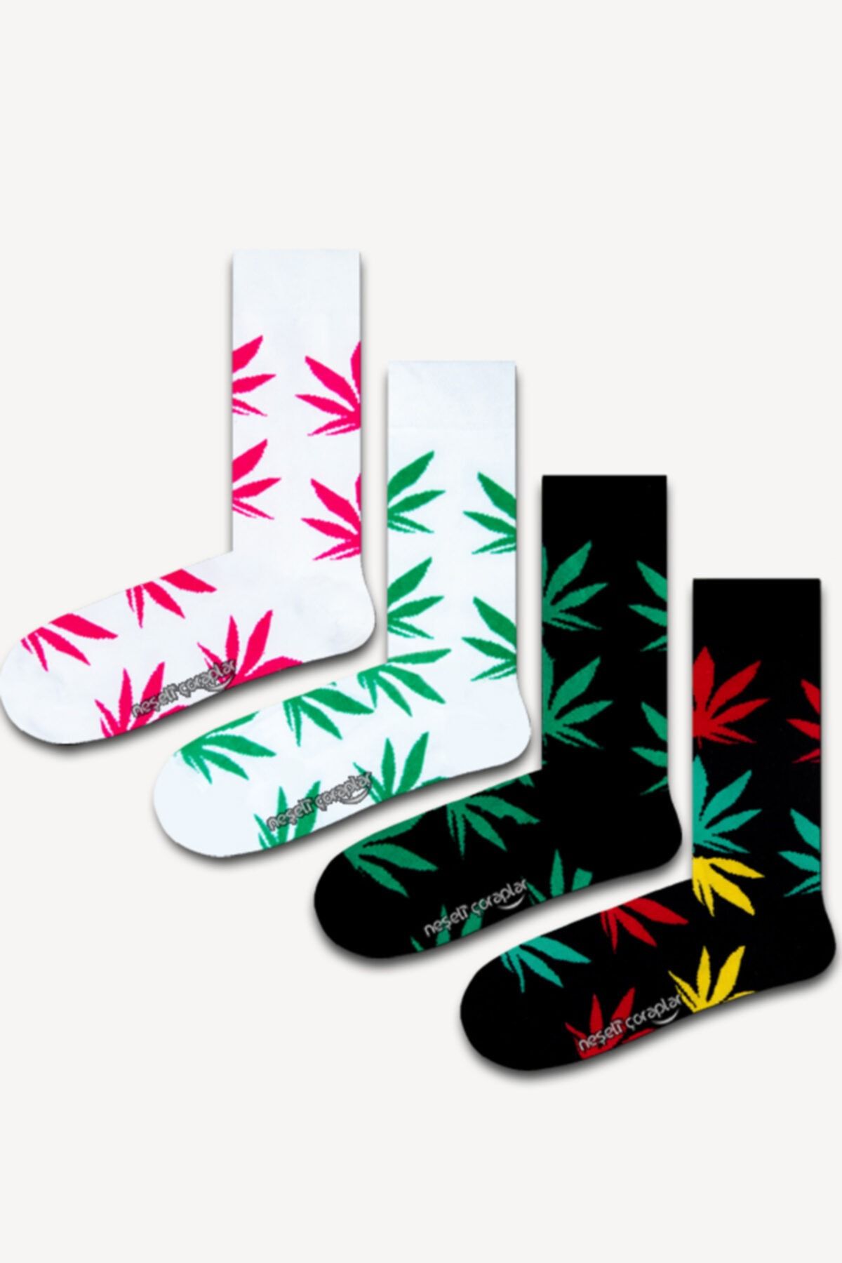 Neşeli Çoraplar Kadın 4'lü Yaprak Desenli Renkli Çorap Set