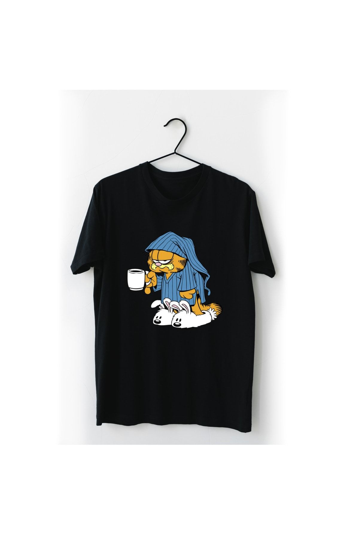 VectorWear Uykulu Garfield Siyah Tişört