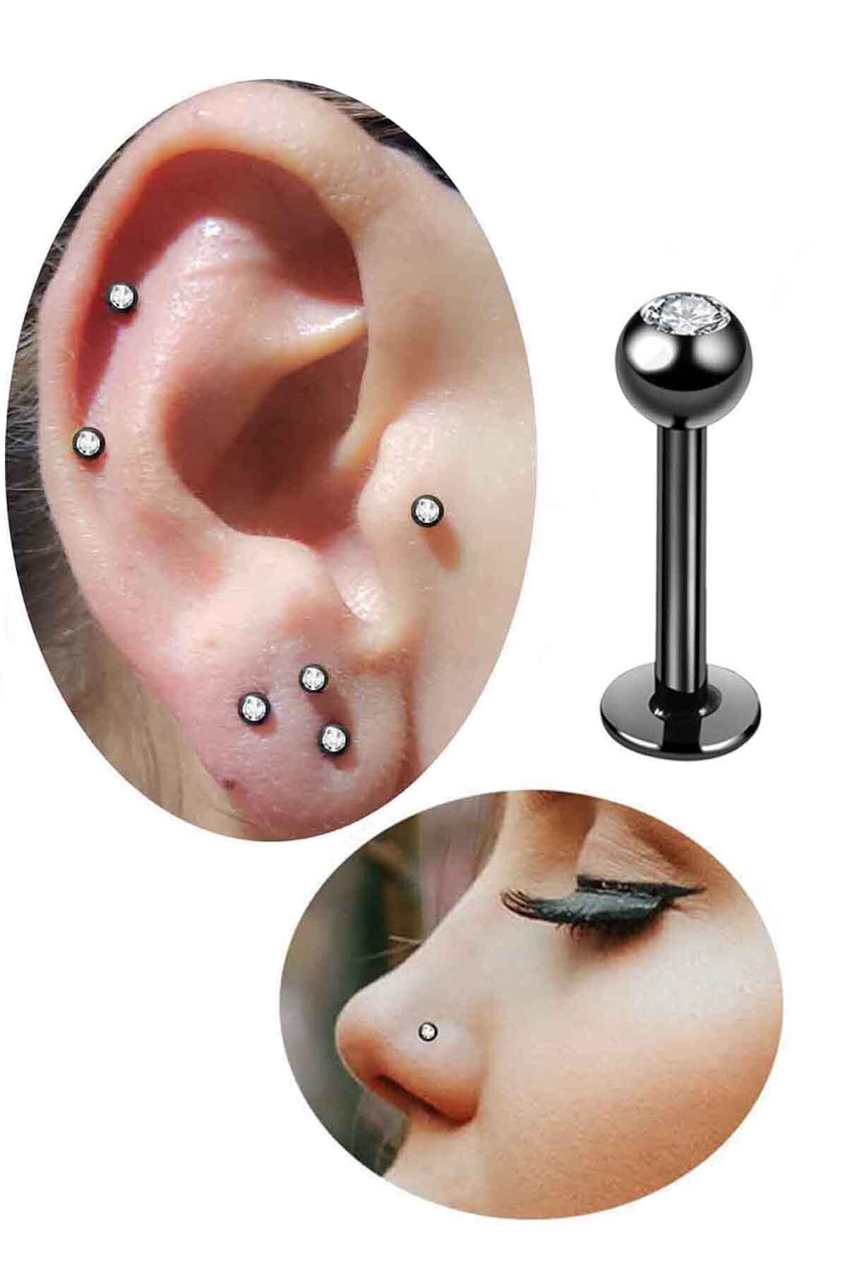 Cadının Dükkanı Cerrahi Çelik Taşlı Siyah Kulak-dudak-burun Piercing (bar Uzunluğu 8 Mm)