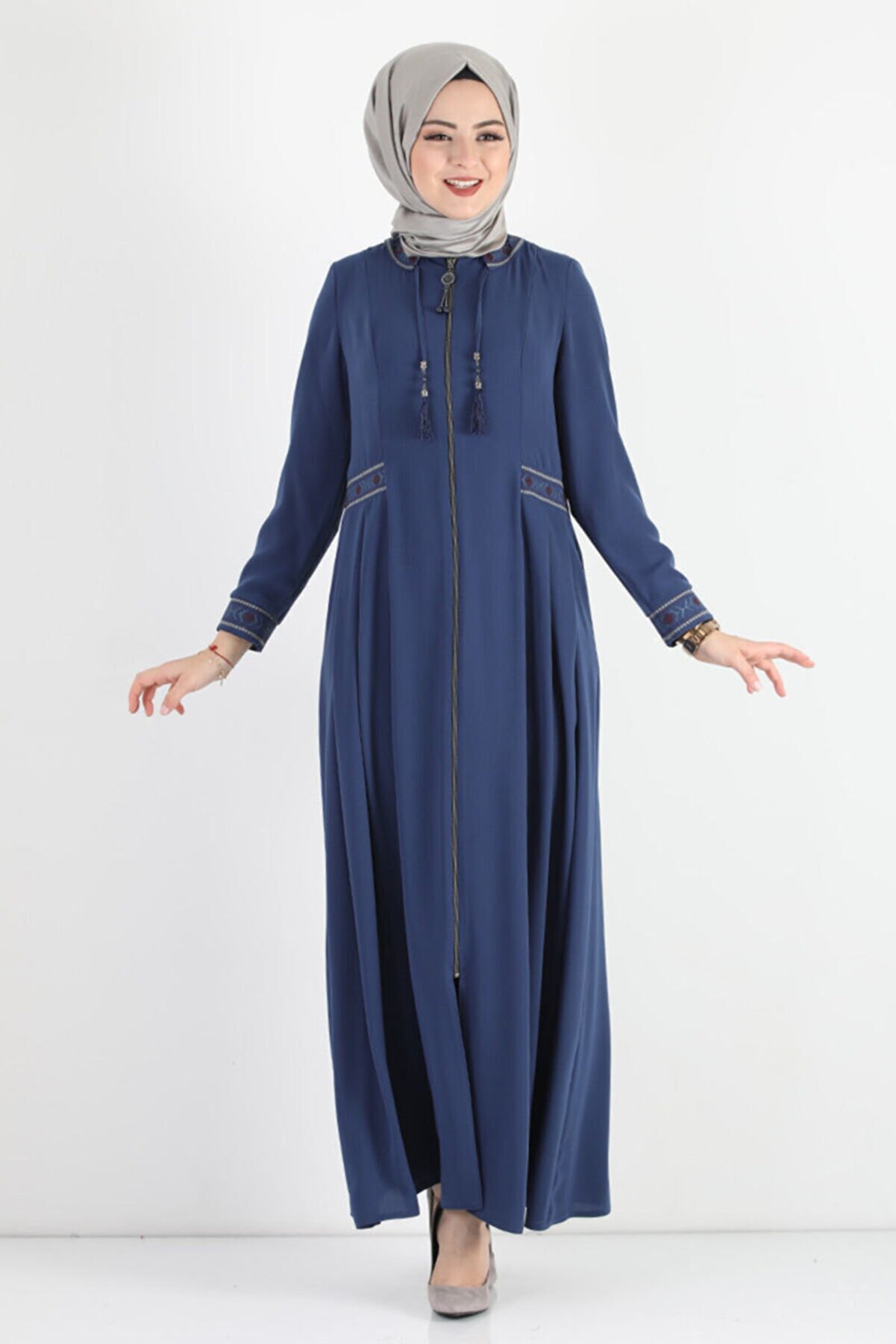 Tesettür Dünyası Kadın Nakışlı Büyük Beden Elbise Tsd7023 Indigo