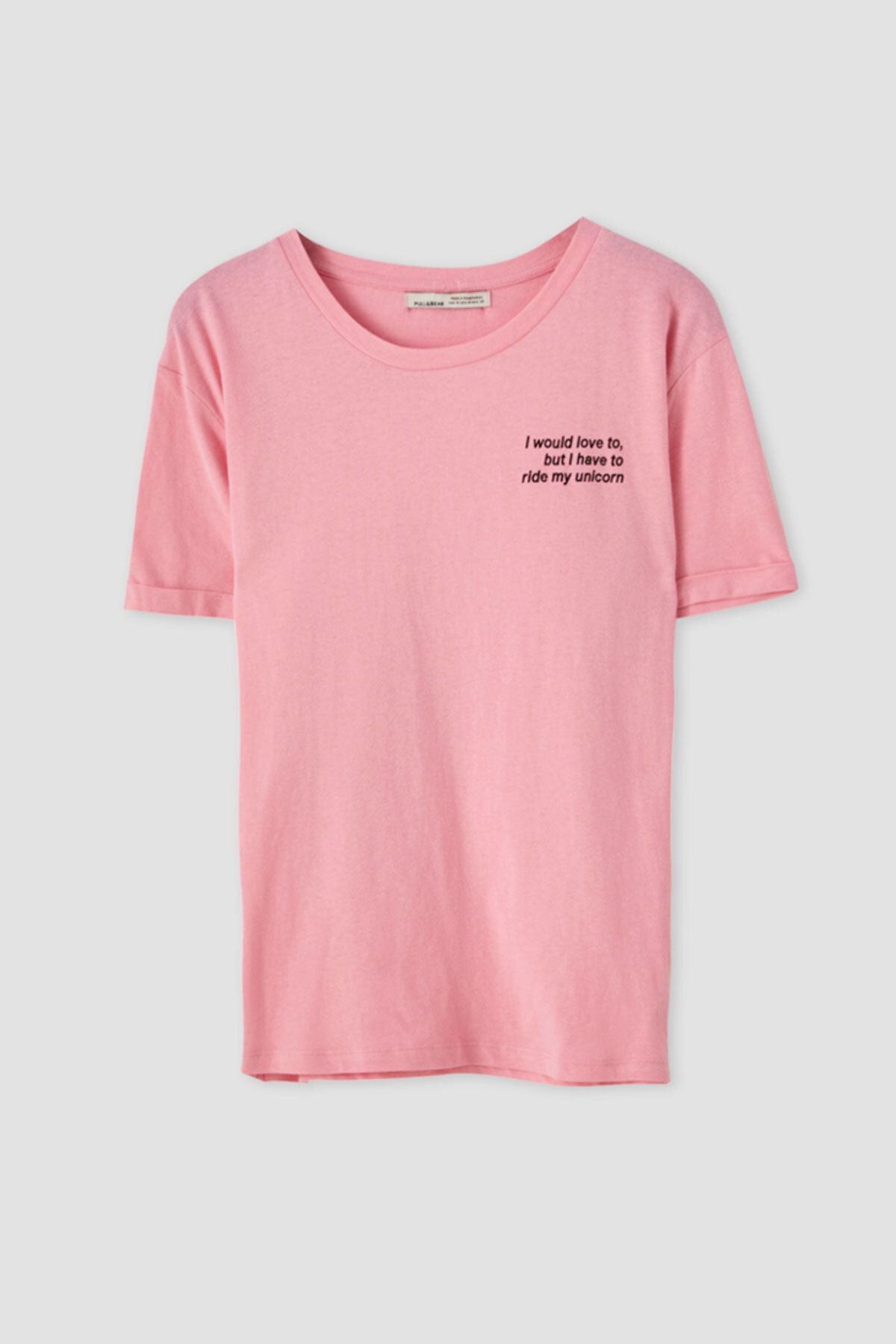 Pull & Bear Kontrast Sloganlı Renkli T-Shirt