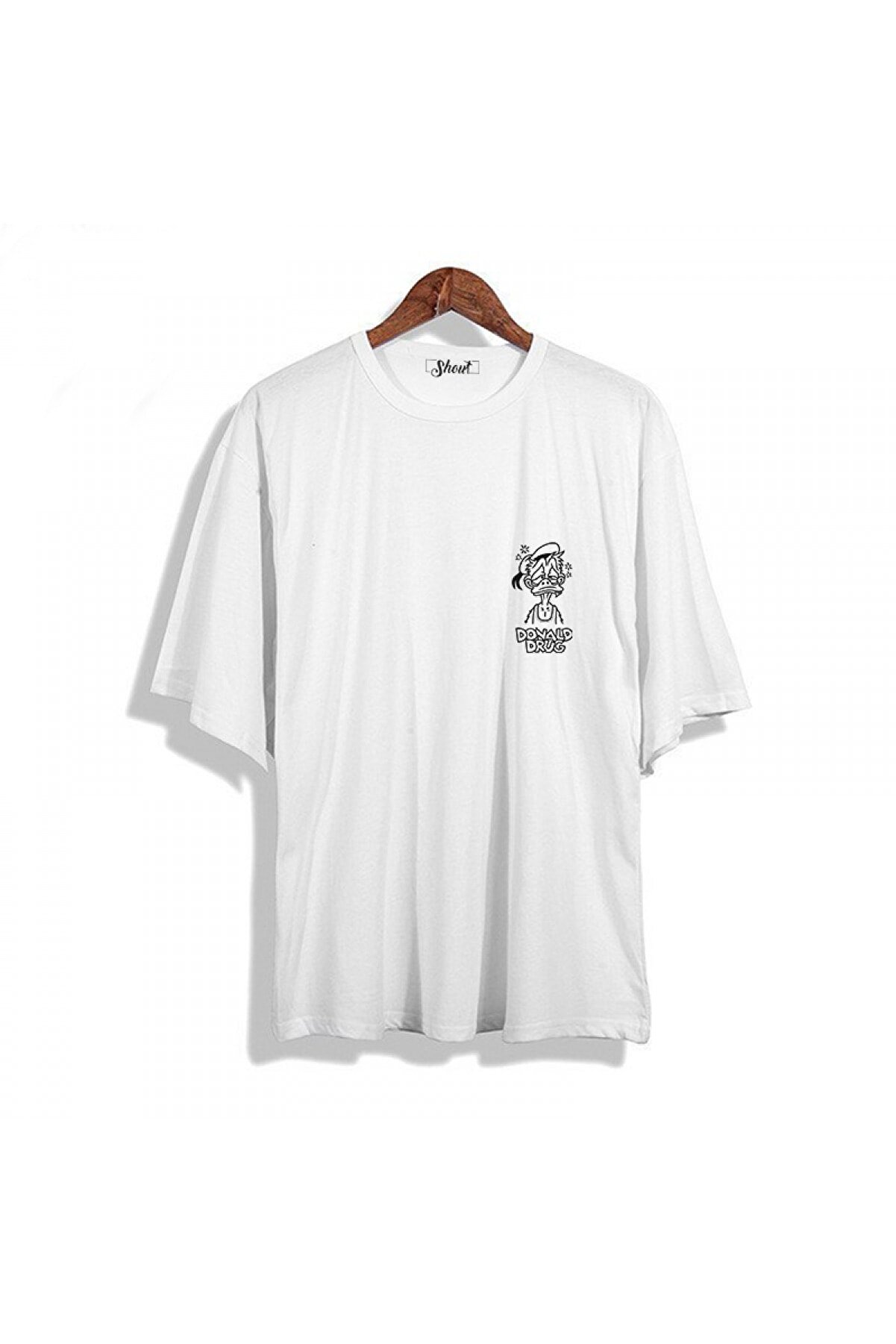 Shout Unisex Beyaz Oversize Donald Drug Oldschool T-shirt