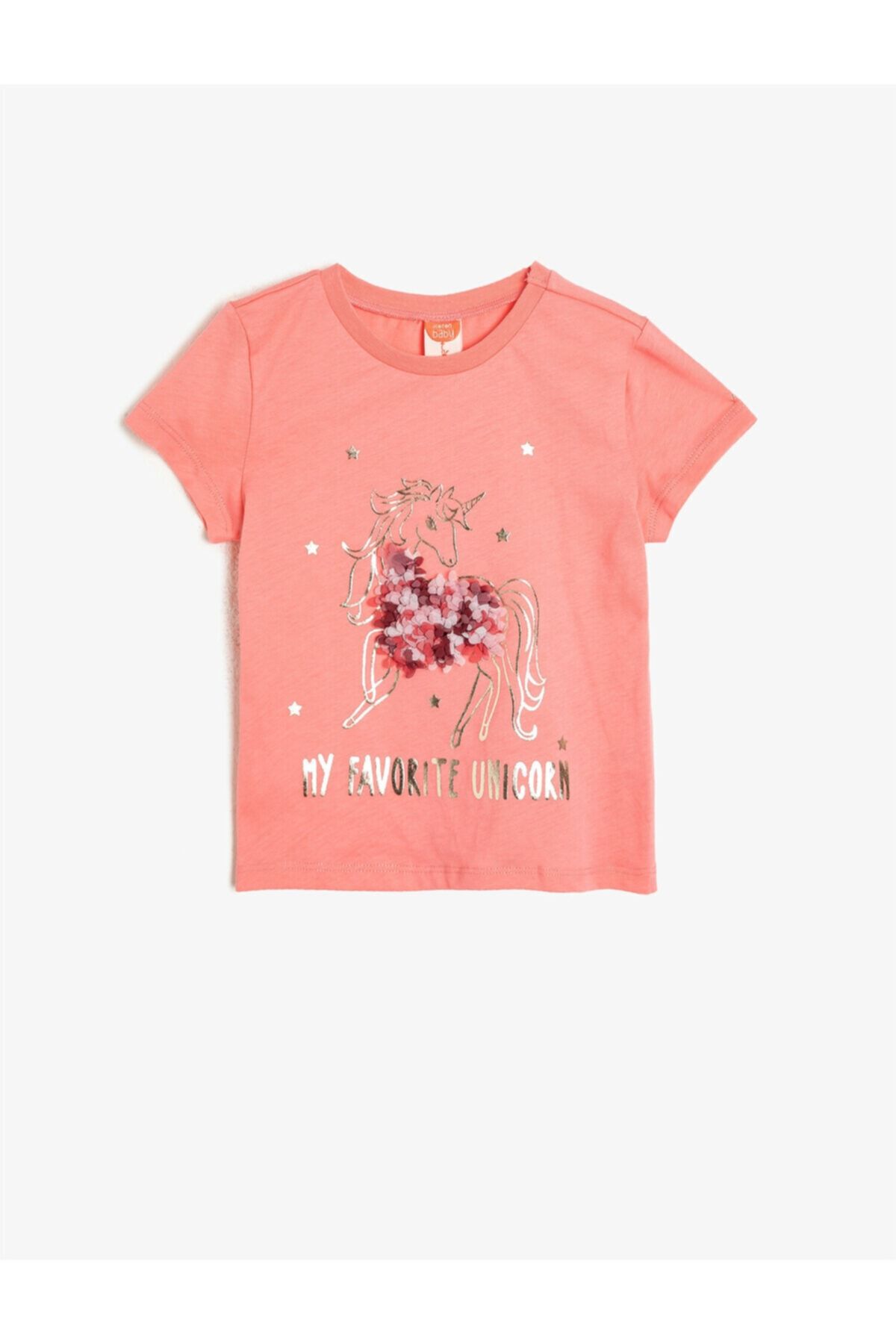 Koton Kız Bebek Pembe Unicorn Baskılı T-Shirt