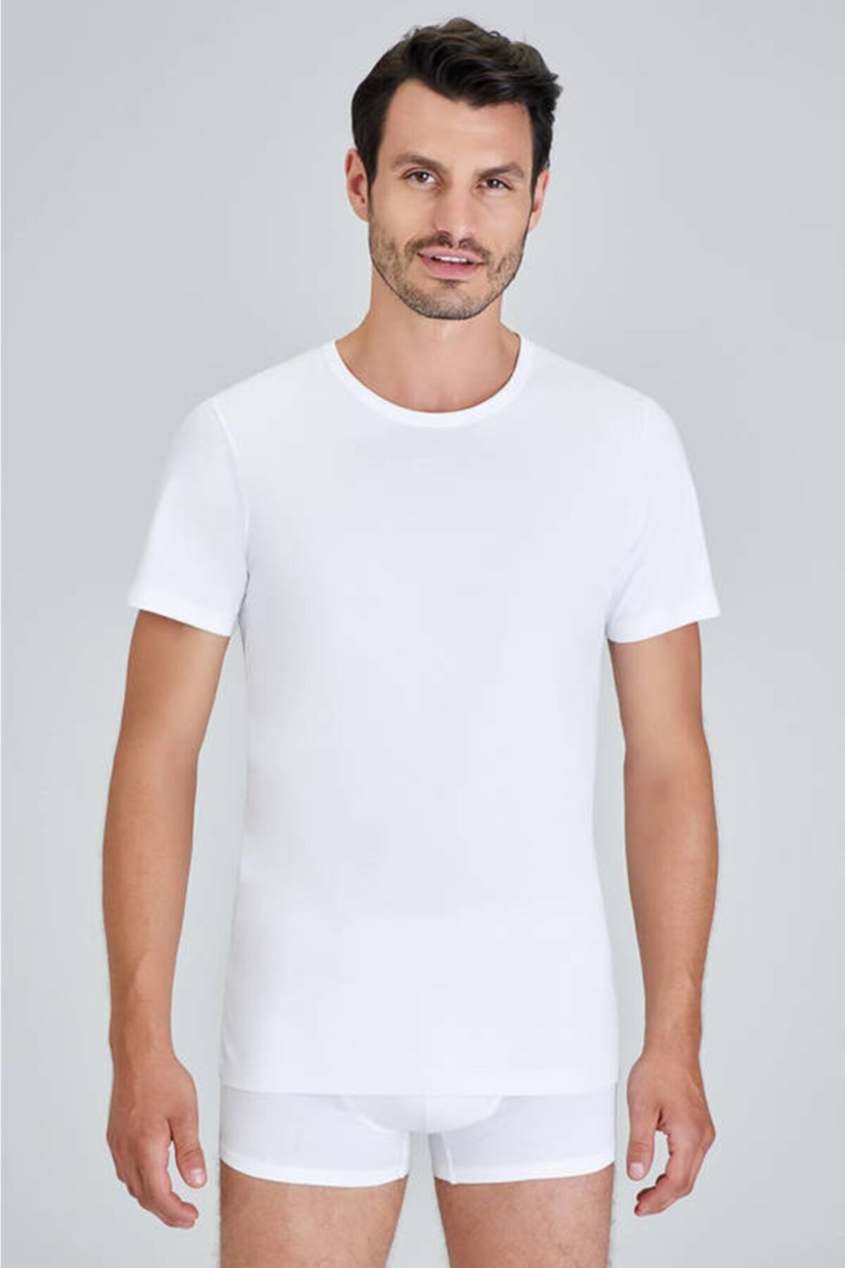 Kom Erkek Beyaz Hulio Bisiklet Yaka 2'li T-shirt