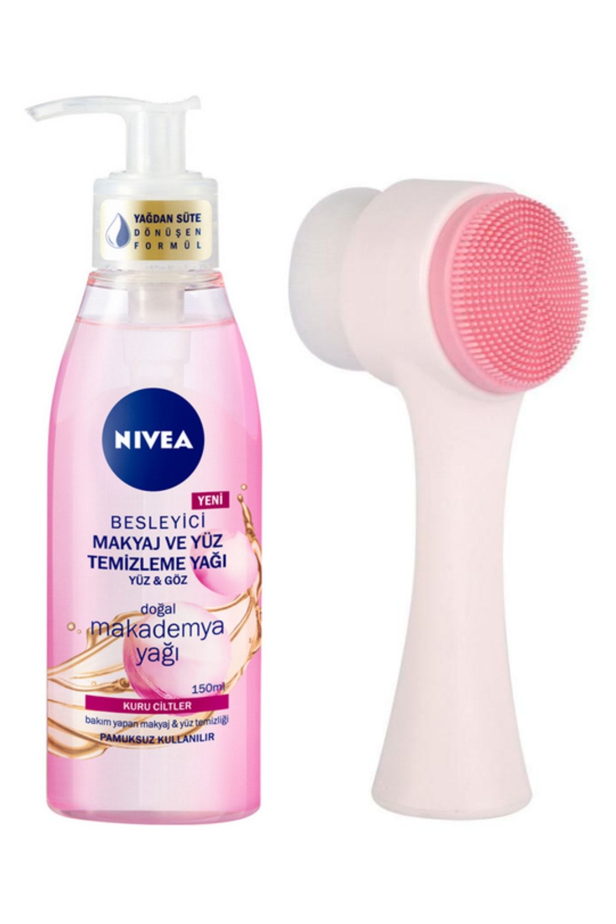NIVEA Makyaj Ve Yüz Temizleme Yağı Kuru Ciltler 150ml Ve Fluweel Yüz Temizleme Fırçası