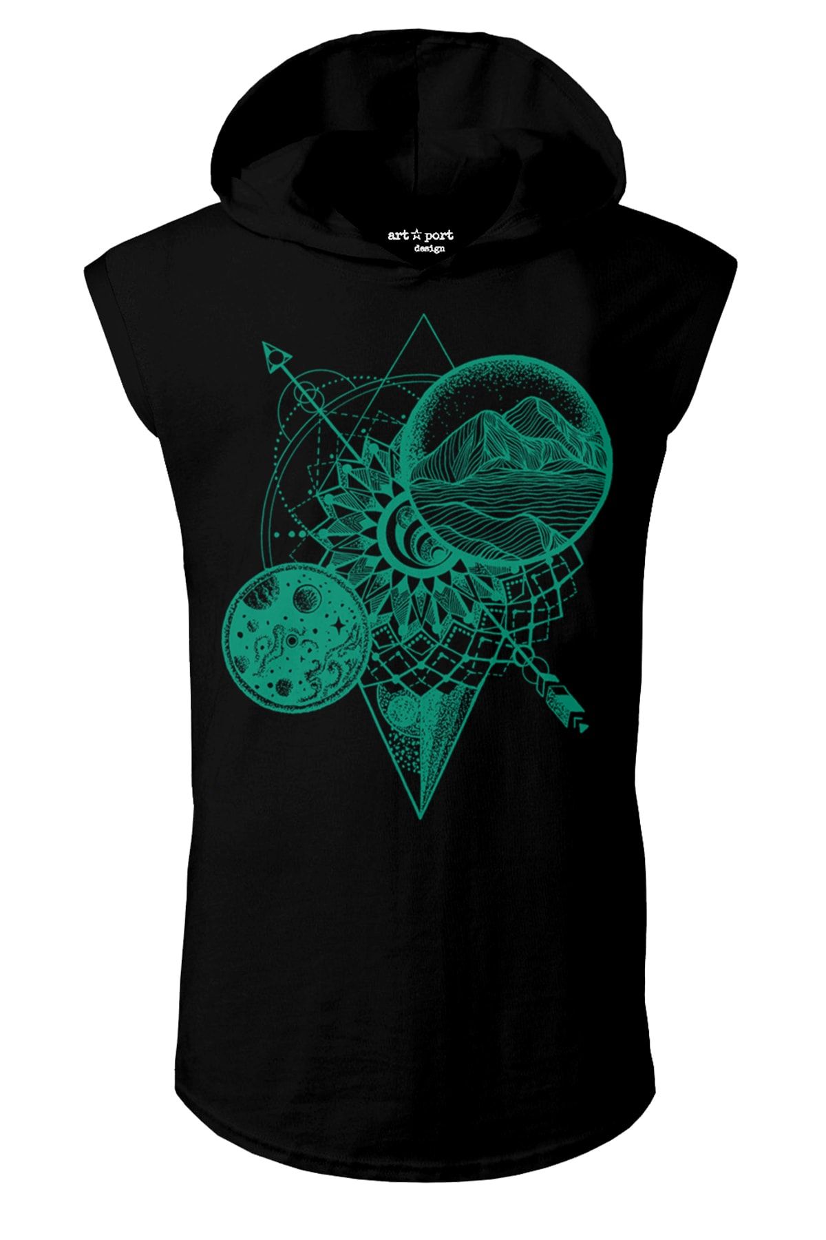Artaport Design Unisex Siyah Sonsuzluk Tasarım Kapşonlu Kolsuz T-shirt