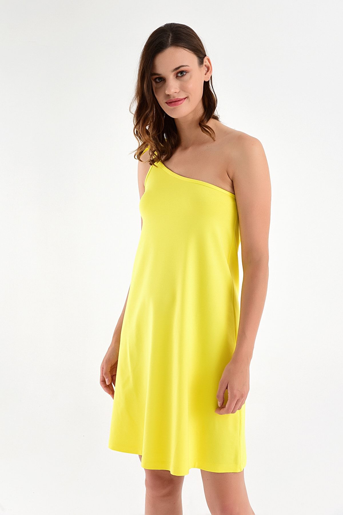Laranor Kadın Sarı Tek Omuzdan Bağlamalı Elbise 20L6804