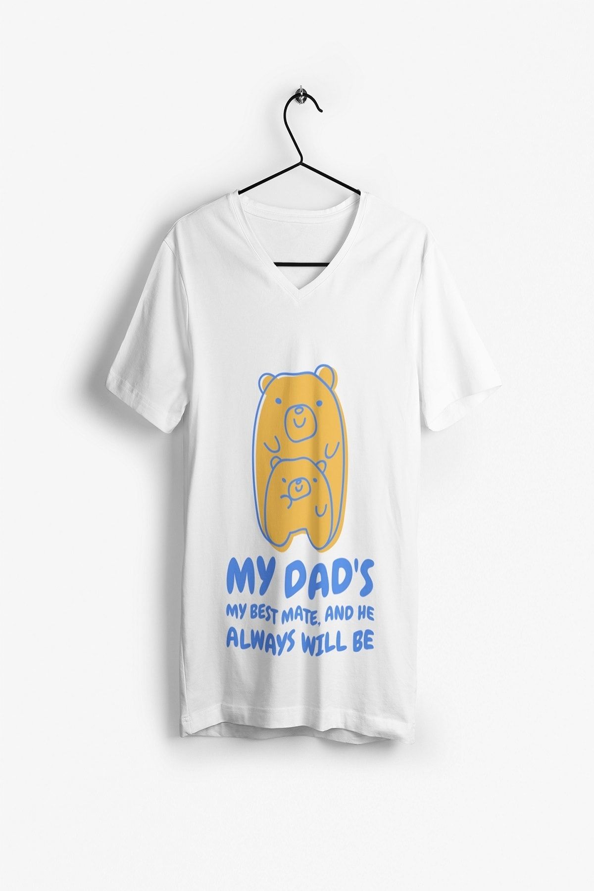 Tshigo Erkek Beyaz  My Dad's My Best Mate Baskılı V Yakalı T-shirt