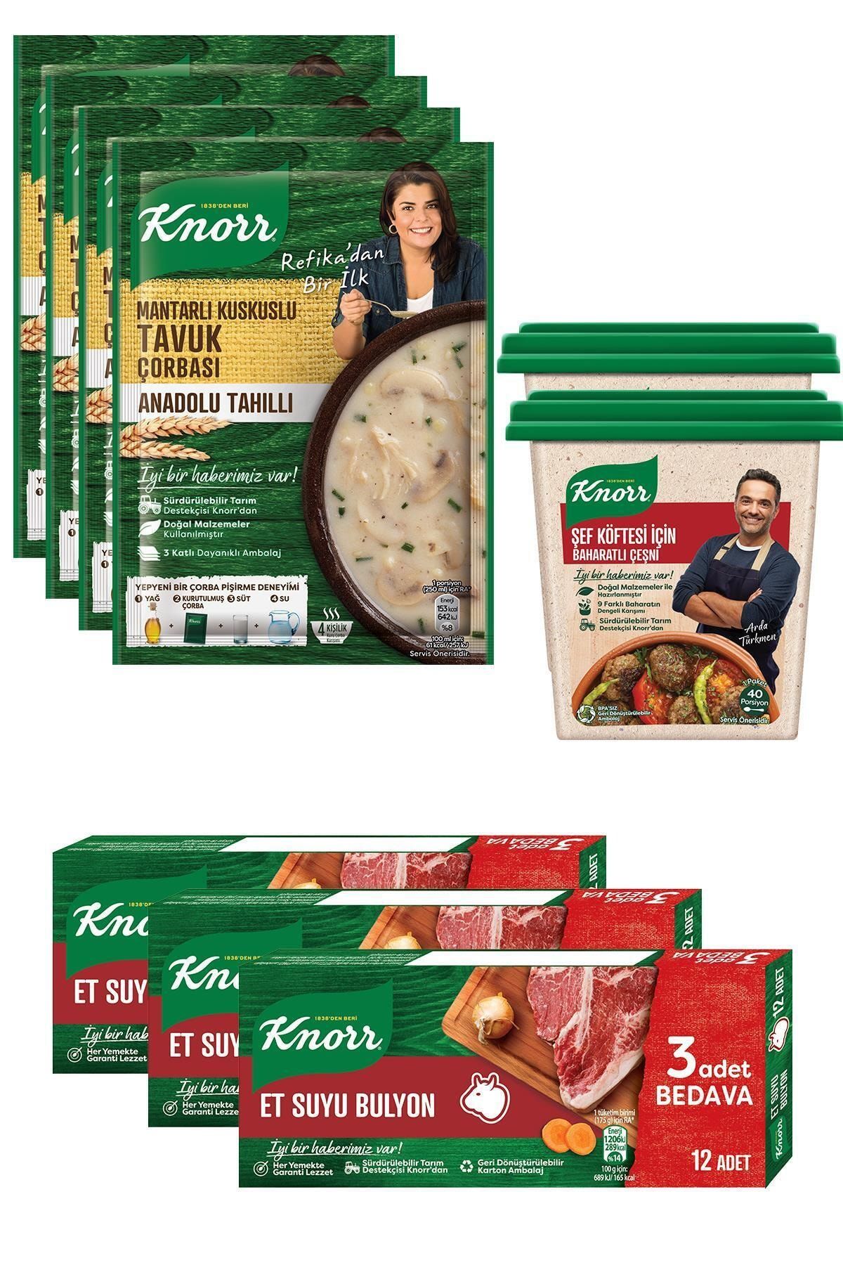 Knorr Lezzet Seti ( Et Suyu Tablet + Köfte Baharat Karışımı+anadolu Tahılları Tavuk Çorba)