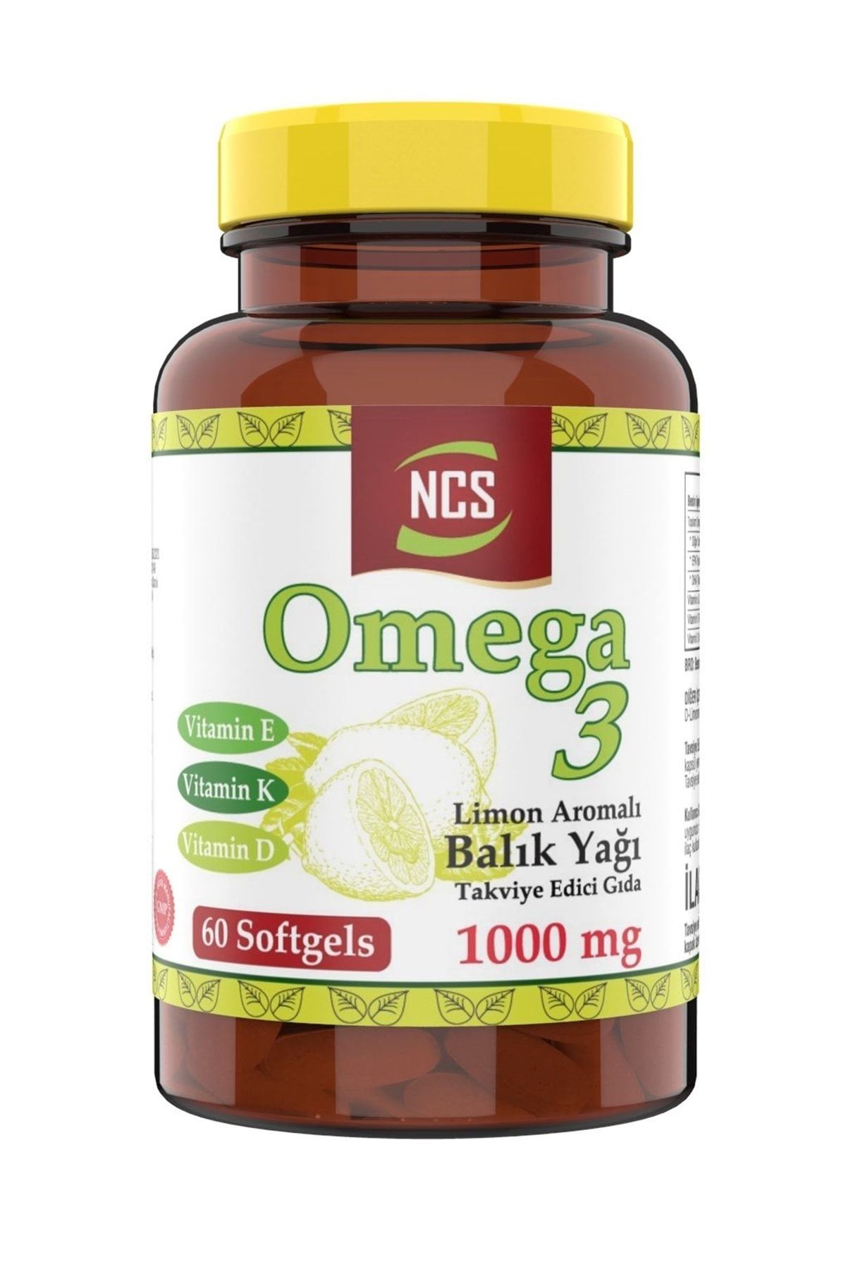 Ncs Limon Aromalı Omega 3 Balık Yağı 1000 Mg Vitamin D Vitamin K Vitamin E 60 Softgels