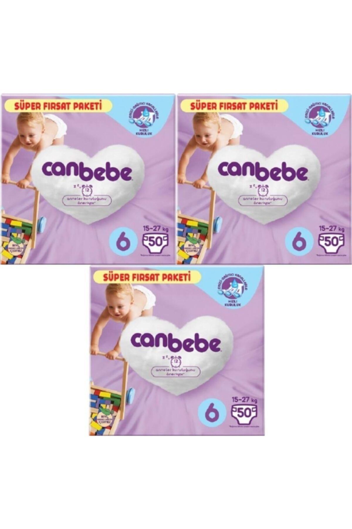 Canbebe 3'lü Bebek Bezi Süper Fırsat Paketi 6 Beden 50 Adet