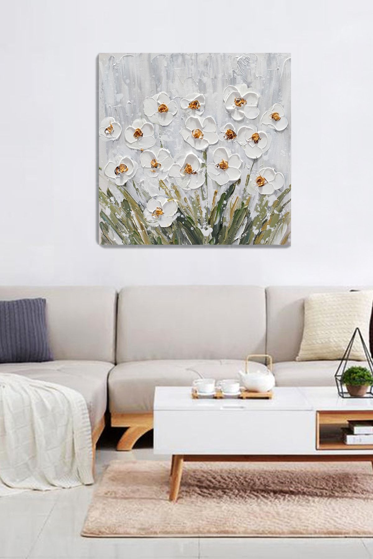 ColorVision Beyaz Çiçekler Kanvas Tablo 40x40 cm