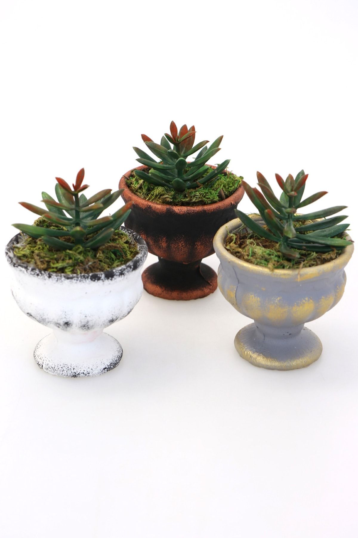 Yapay Çiçek Deposu Mini Antik Beton Meşale Saksıda Yapay Yeni Succulent 3'lü Set